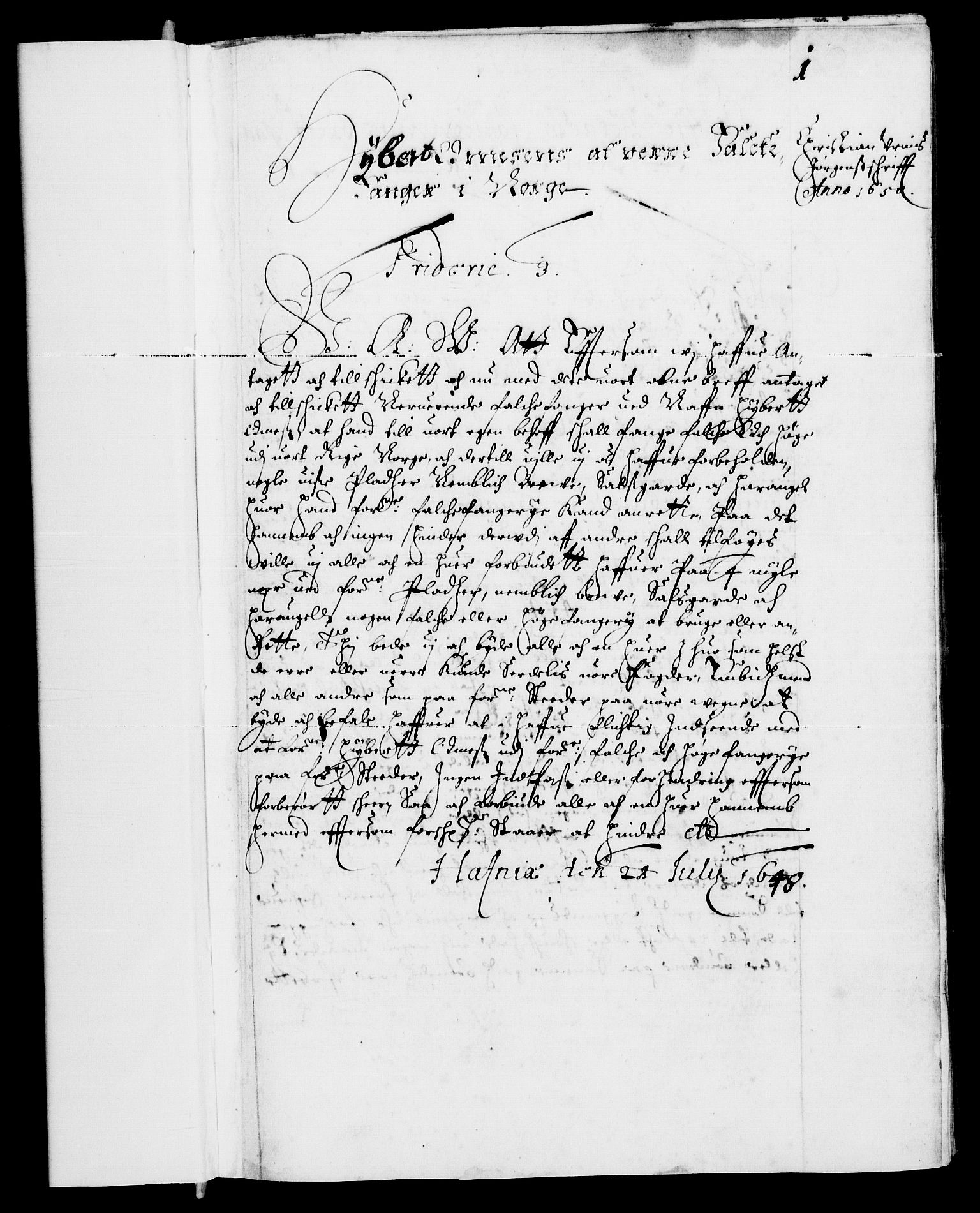 Danske Kanselli 1572-1799, AV/RA-EA-3023/F/Fc/Fca/Fcaa/L0007: Norske registre (mikrofilm), 1648-1650, p. 1a