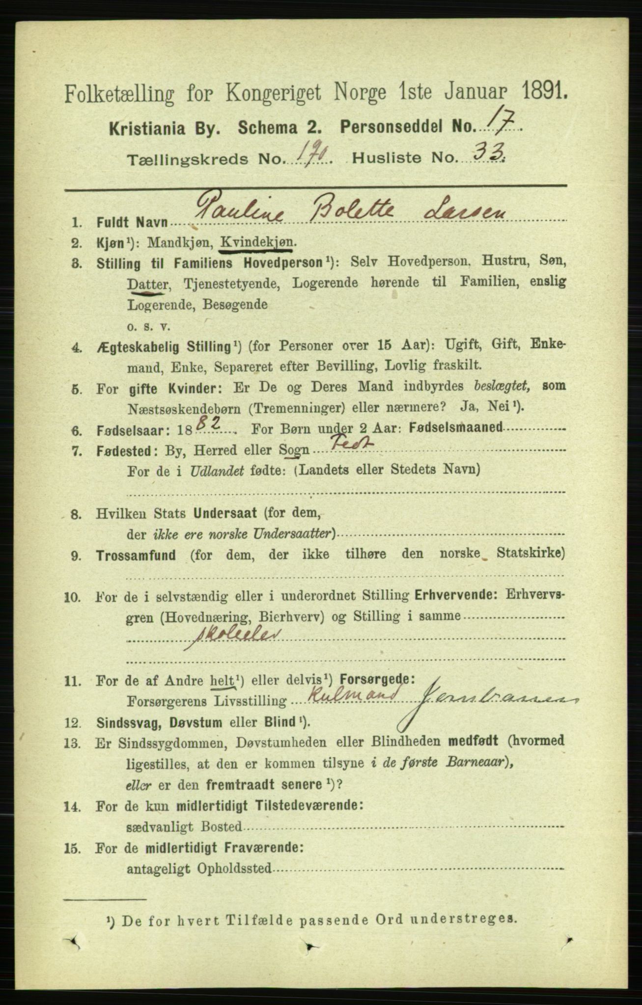 RA, 1891 census for 0301 Kristiania, 1891, p. 114500