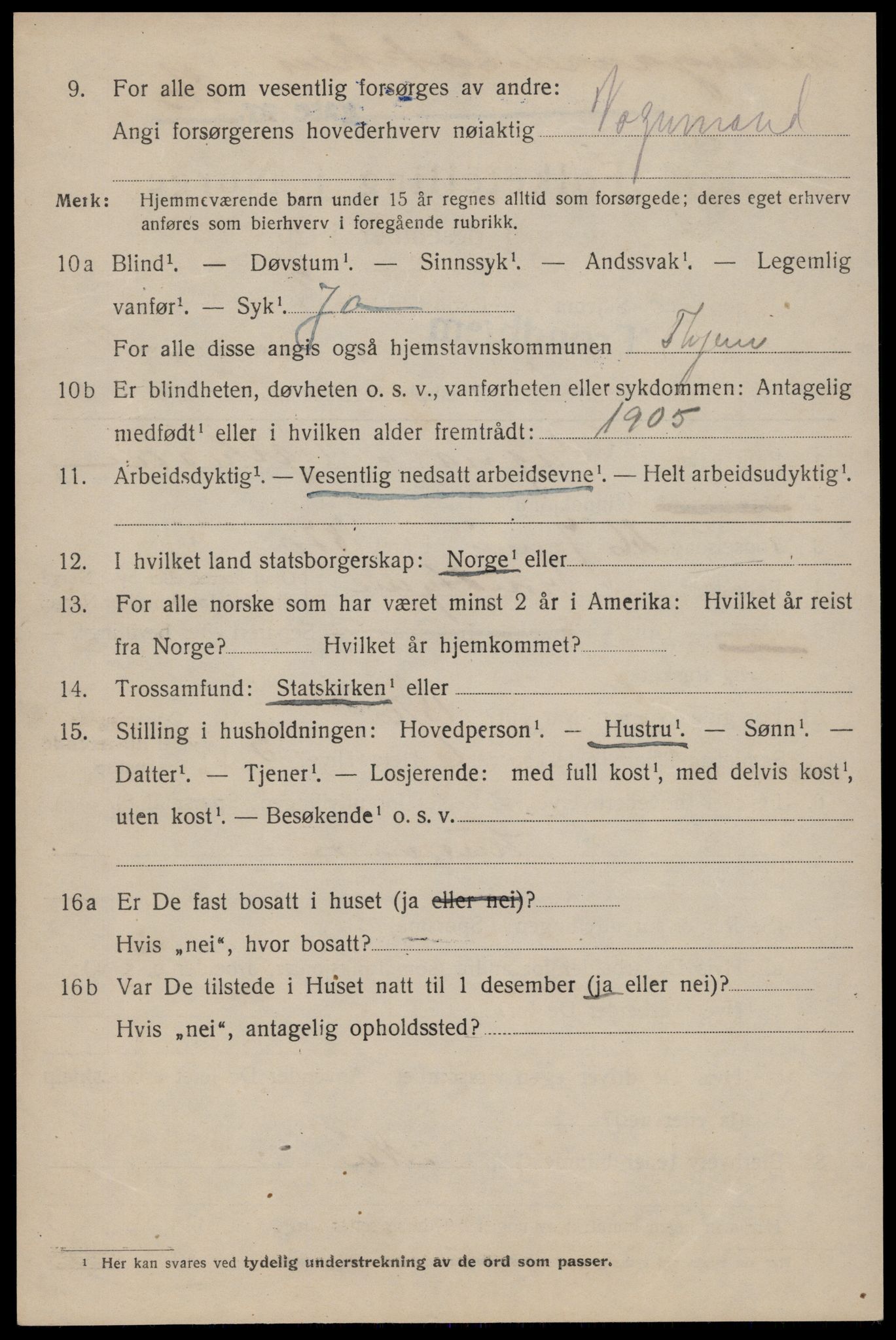 SAT, 1920 census for Trondheim, 1920, p. 91095