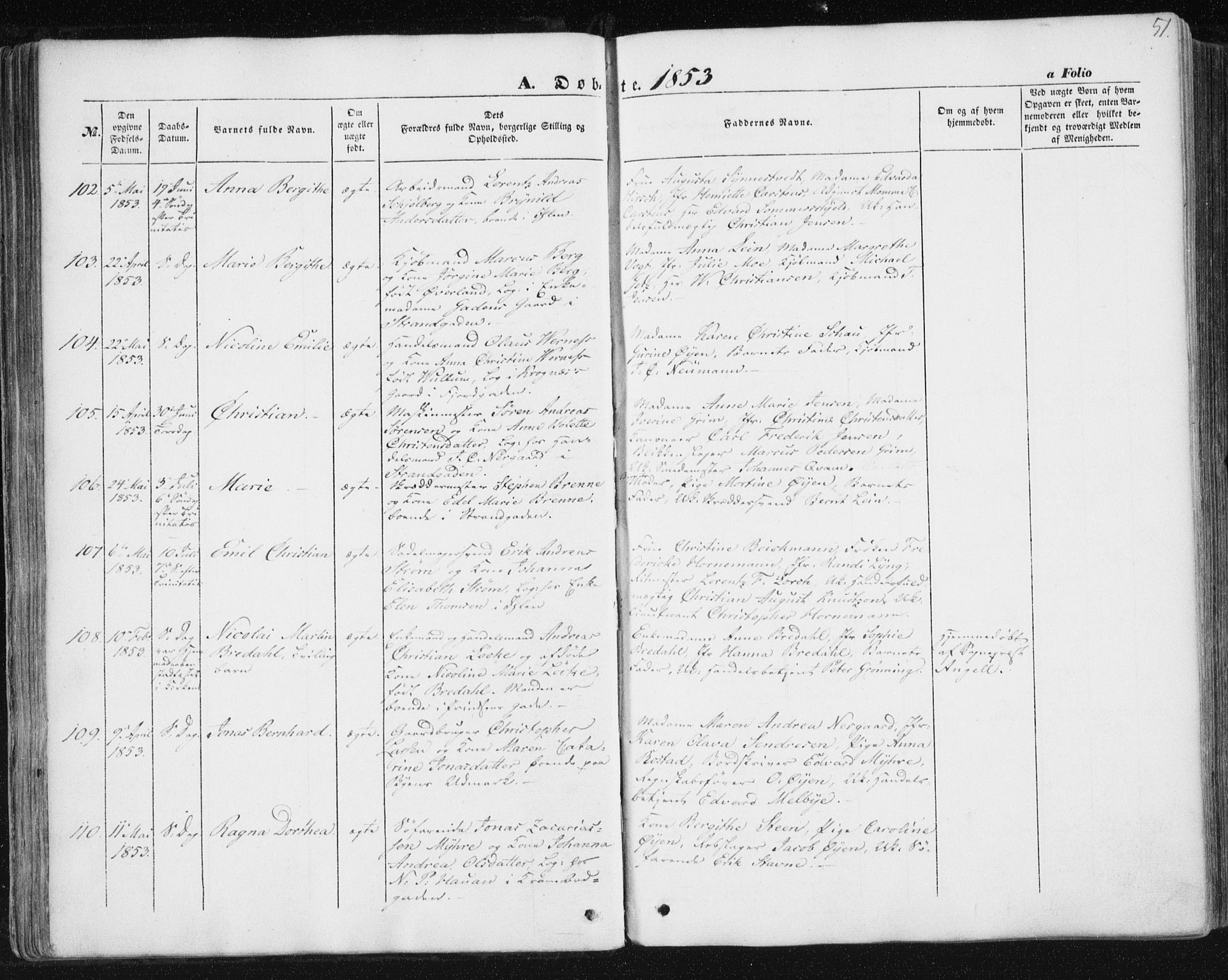 Ministerialprotokoller, klokkerbøker og fødselsregistre - Sør-Trøndelag, AV/SAT-A-1456/602/L0112: Parish register (official) no. 602A10, 1848-1859, p. 51