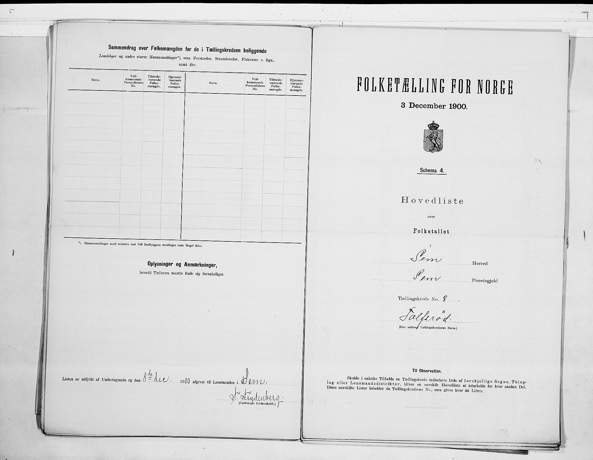 RA, 1900 census for Sem, 1900, p. 20