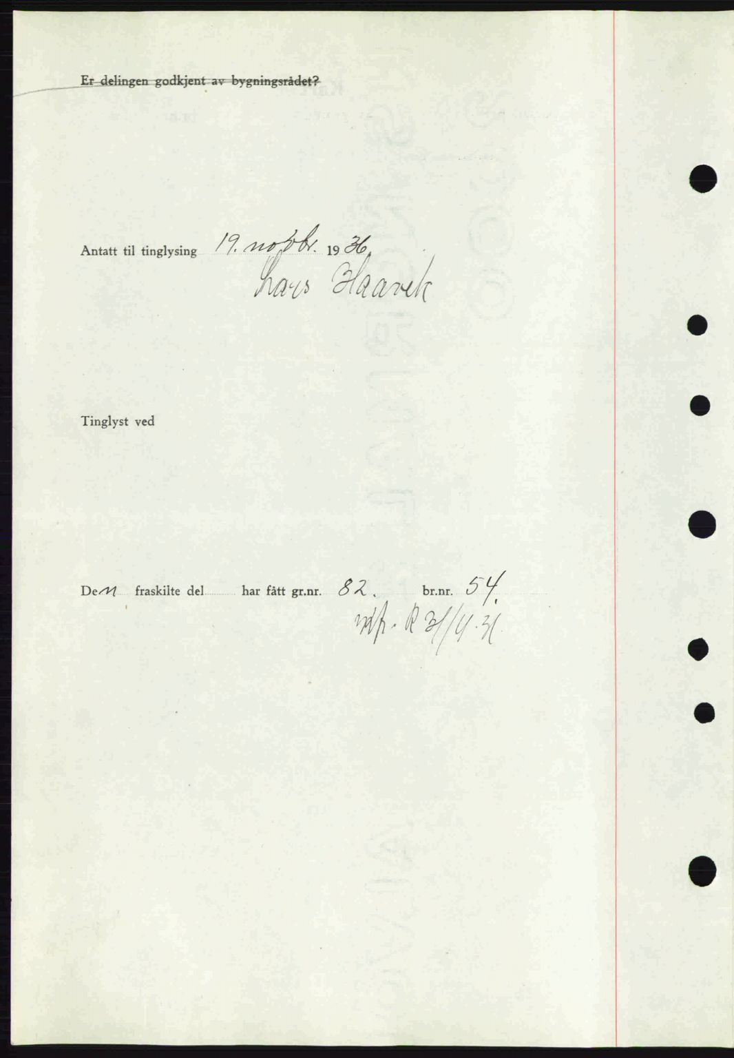 Gjerpen sorenskriveri, SAKO/A-216/G/Ga/Gae/L0067: Mortgage book no. A-66 - A-68, 1936-1937, Diary no: : 2811/1936