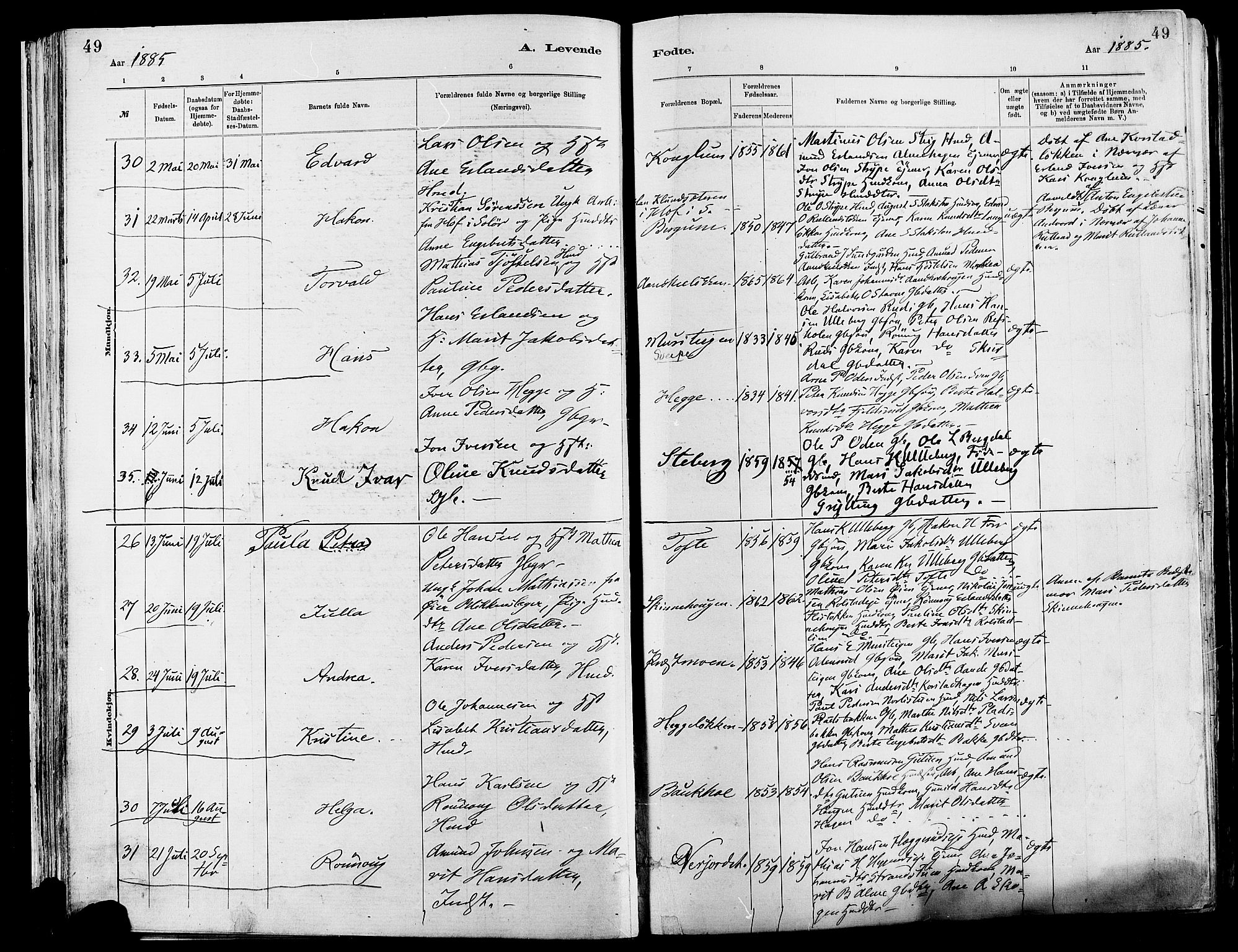 Sør-Fron prestekontor, AV/SAH-PREST-010/H/Ha/Haa/L0003: Parish register (official) no. 3, 1881-1897, p. 49