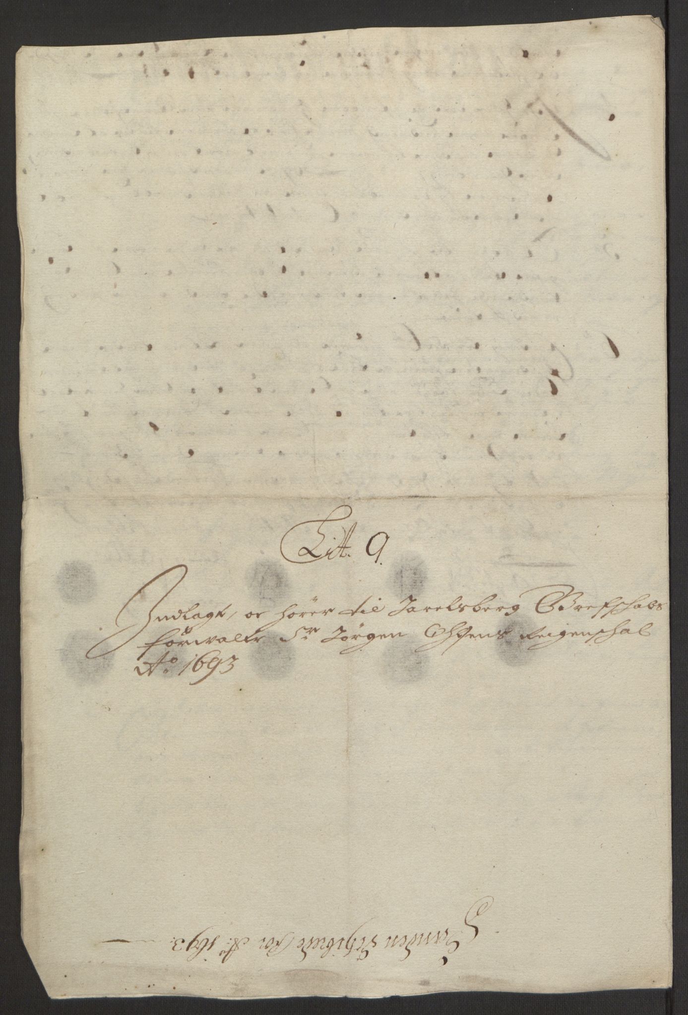 Rentekammeret inntil 1814, Reviderte regnskaper, Fogderegnskap, AV/RA-EA-4092/R32/L1866: Fogderegnskap Jarlsberg grevskap, 1693, p. 393