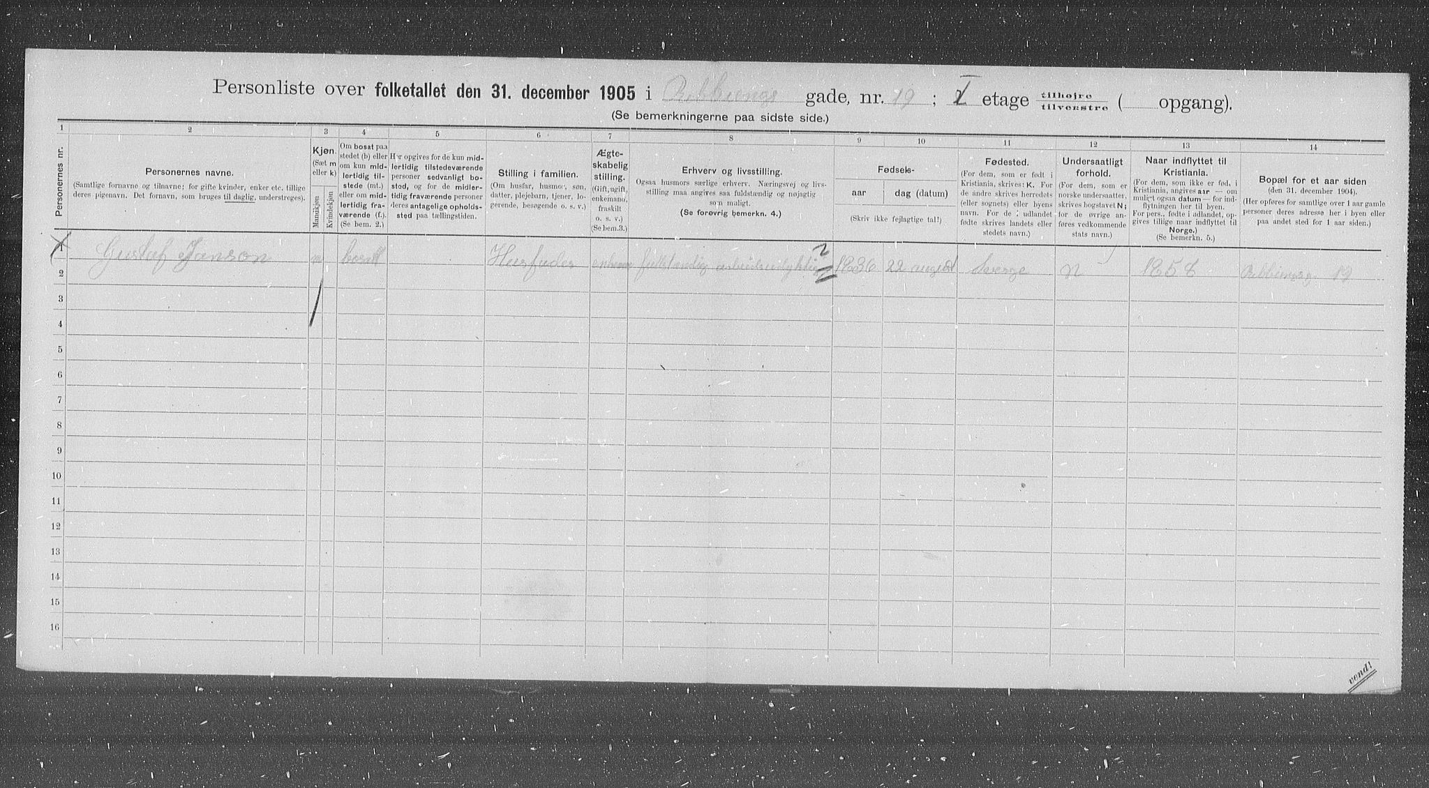 OBA, Municipal Census 1905 for Kristiania, 1905, p. 43716