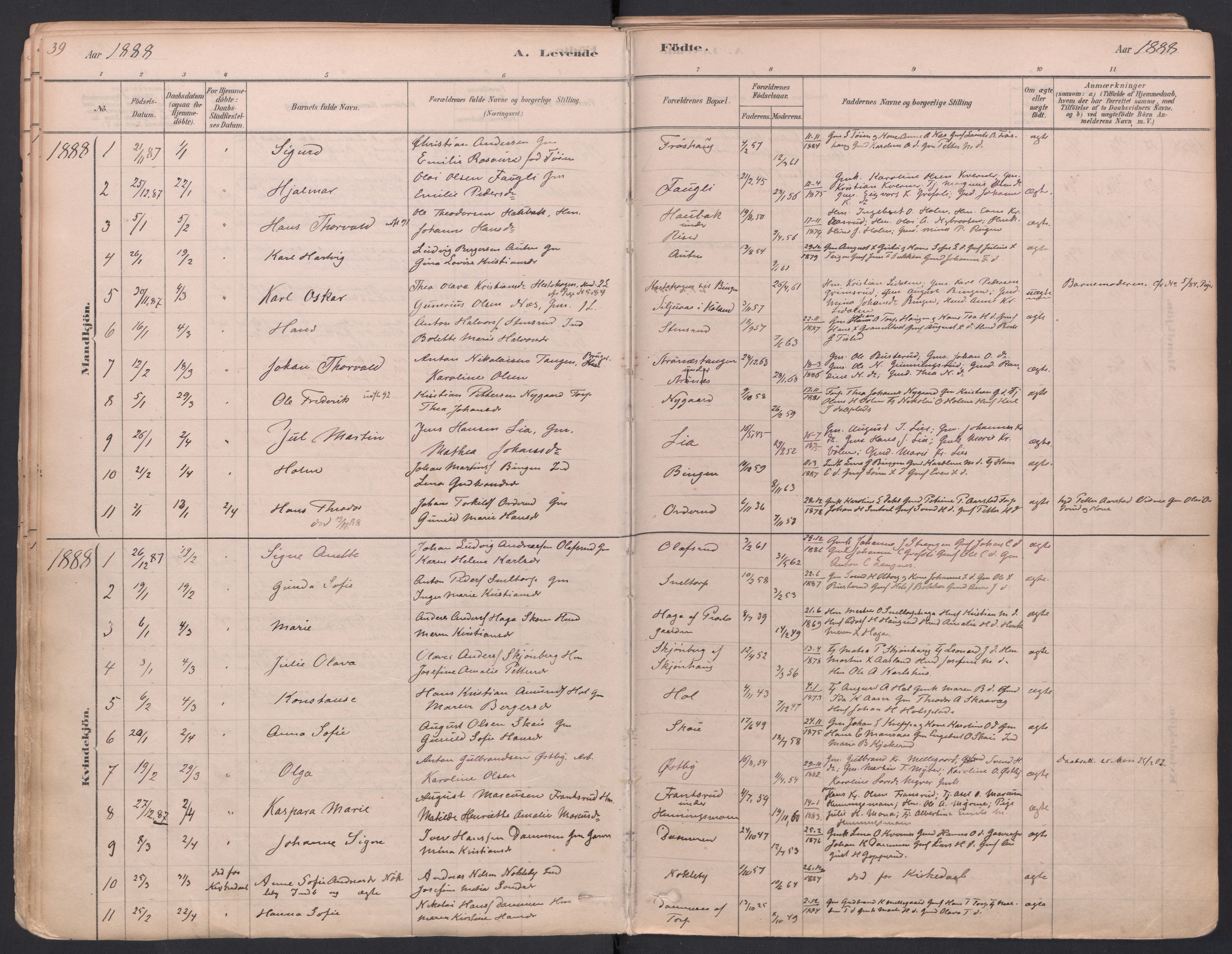 Trøgstad prestekontor Kirkebøker, AV/SAO-A-10925/F/Fa/L0010: Parish register (official) no. I 10, 1878-1898, p. 39