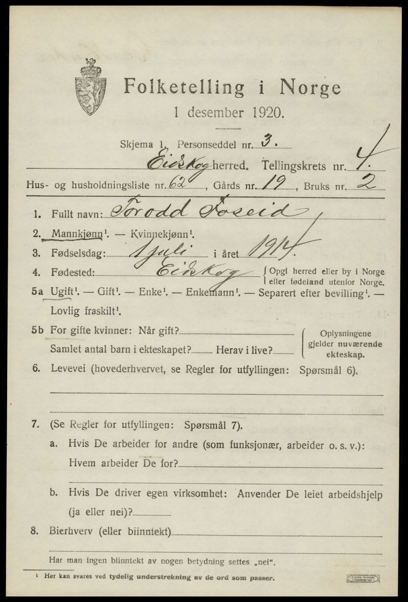 SAH, 1920 census for Eidskog, 1920, p. 5477