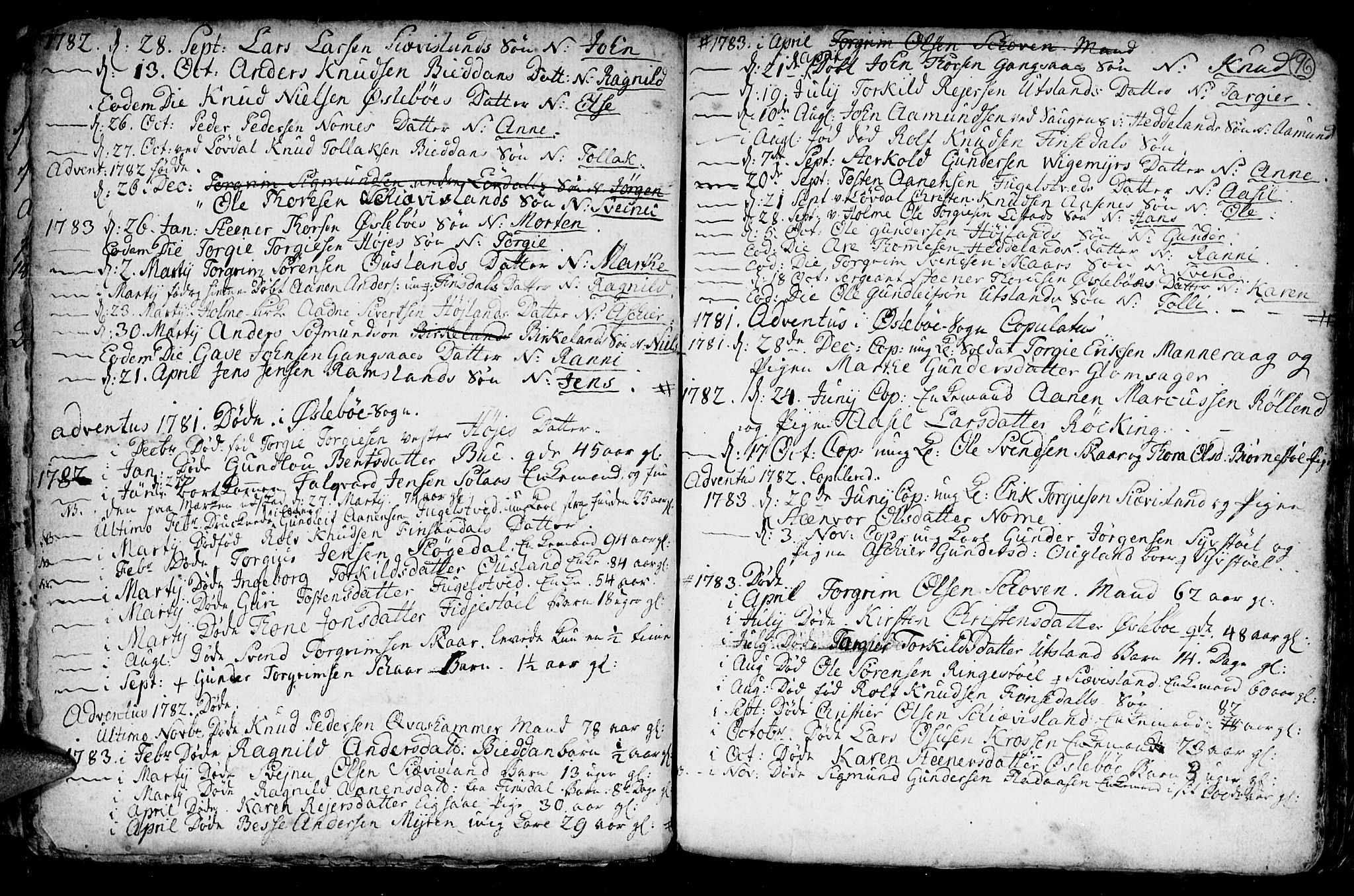 Holum sokneprestkontor, SAK/1111-0022/F/Fb/Fba/L0001: Parish register (copy) no. B 1 /3, 1770-1802, p. 96