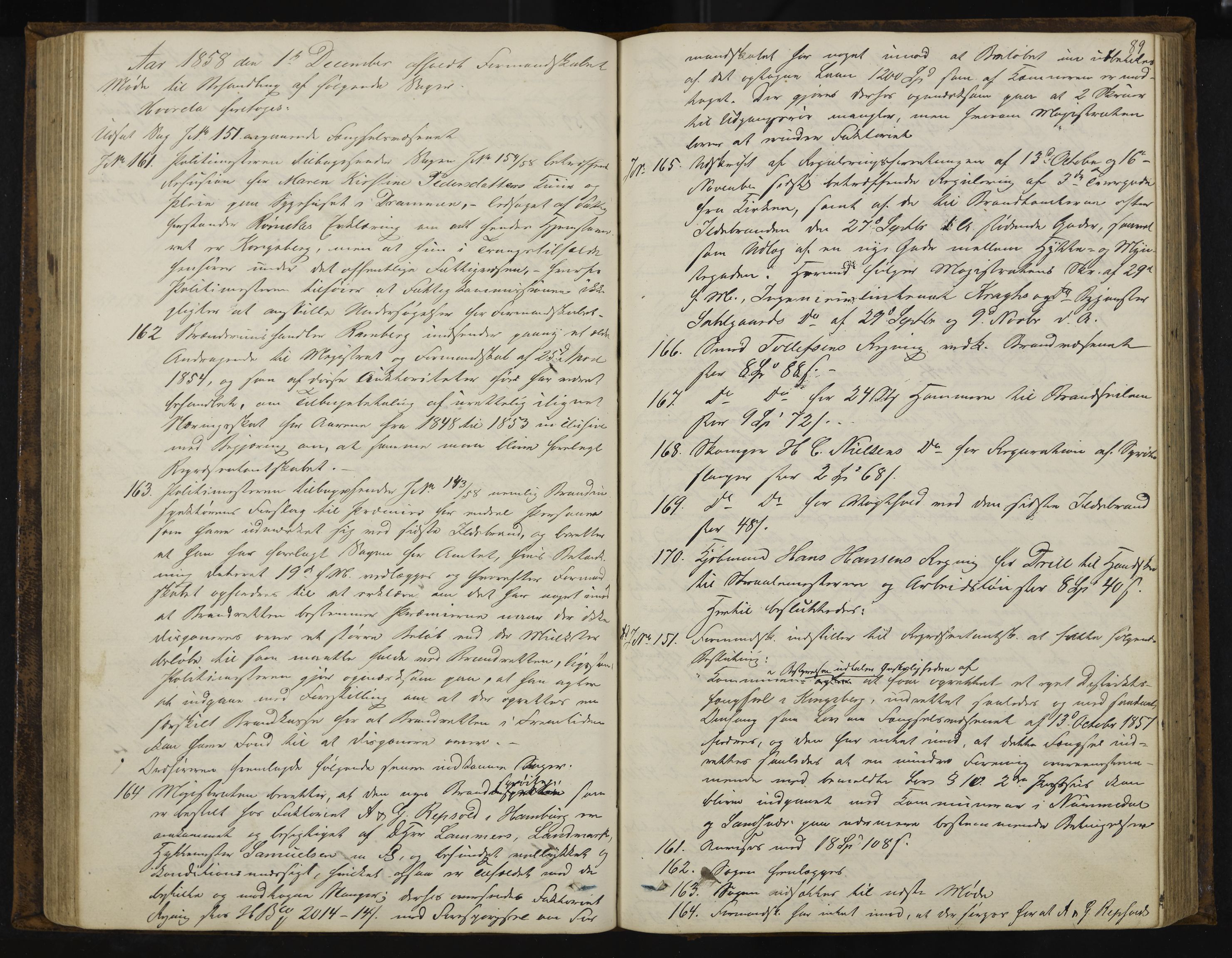 Kongsberg formannskap og sentraladministrasjon, IKAK/0604021-1/A/L0003: Møtebok med register, 1856-1861, p. 89