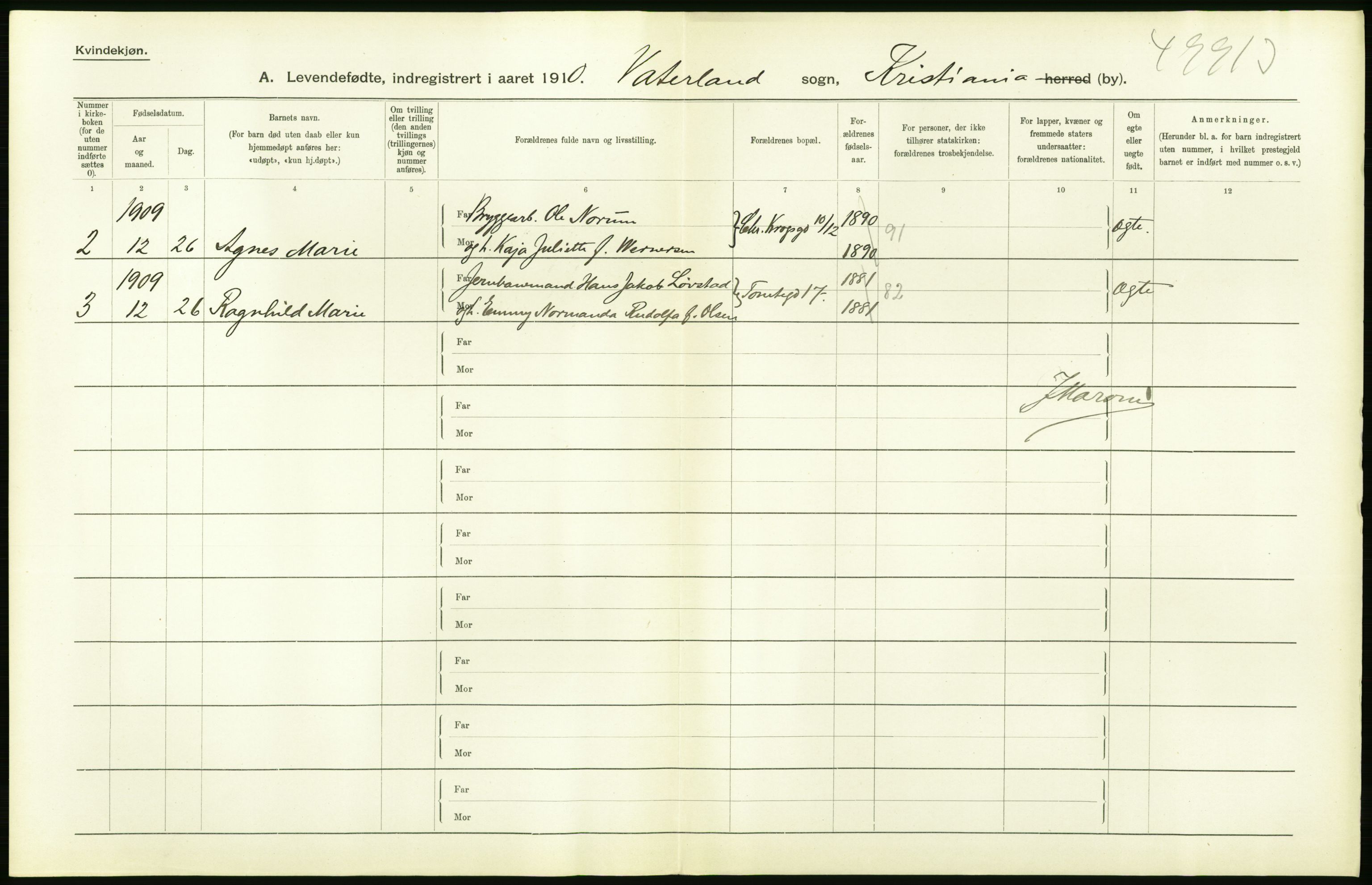 Statistisk sentralbyrå, Sosiodemografiske emner, Befolkning, RA/S-2228/D/Df/Dfa/Dfah/L0007: Kristiania: Levendefødte kvinner., 1910, p. 160