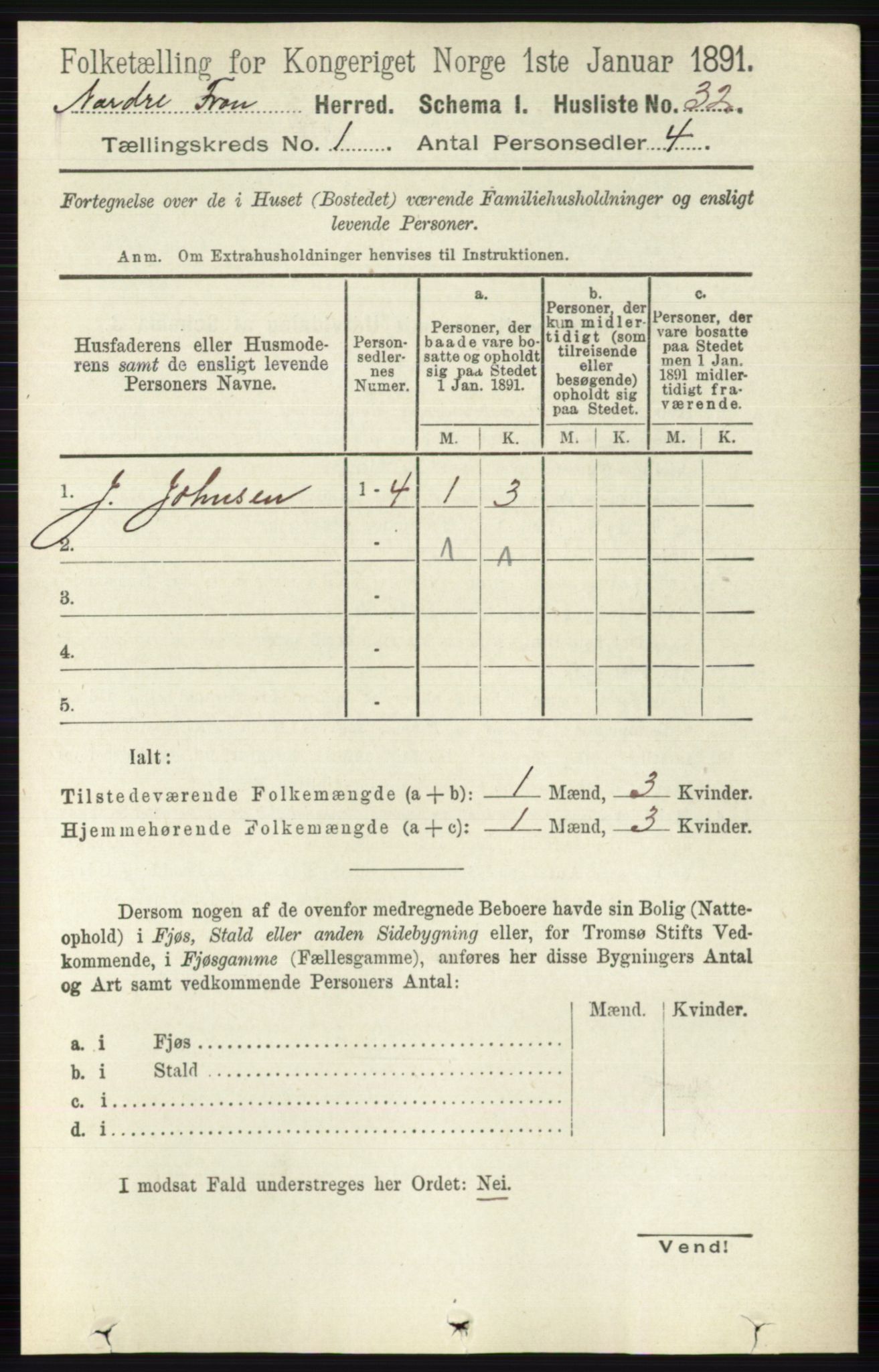 RA, 1891 census for 0518 Nord-Fron, 1891, p. 66