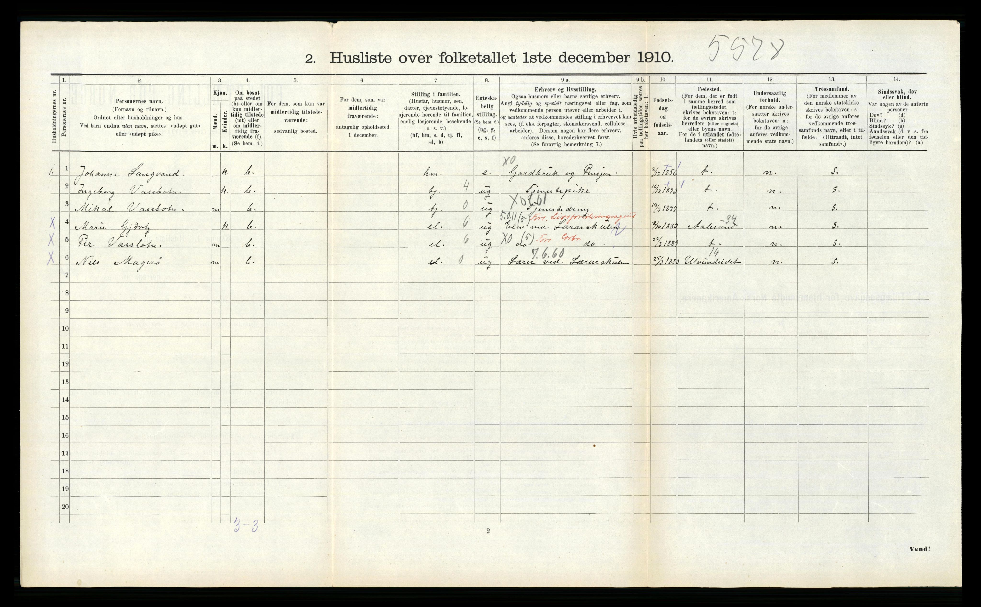 RA, 1910 census for Volda, 1910, p. 309