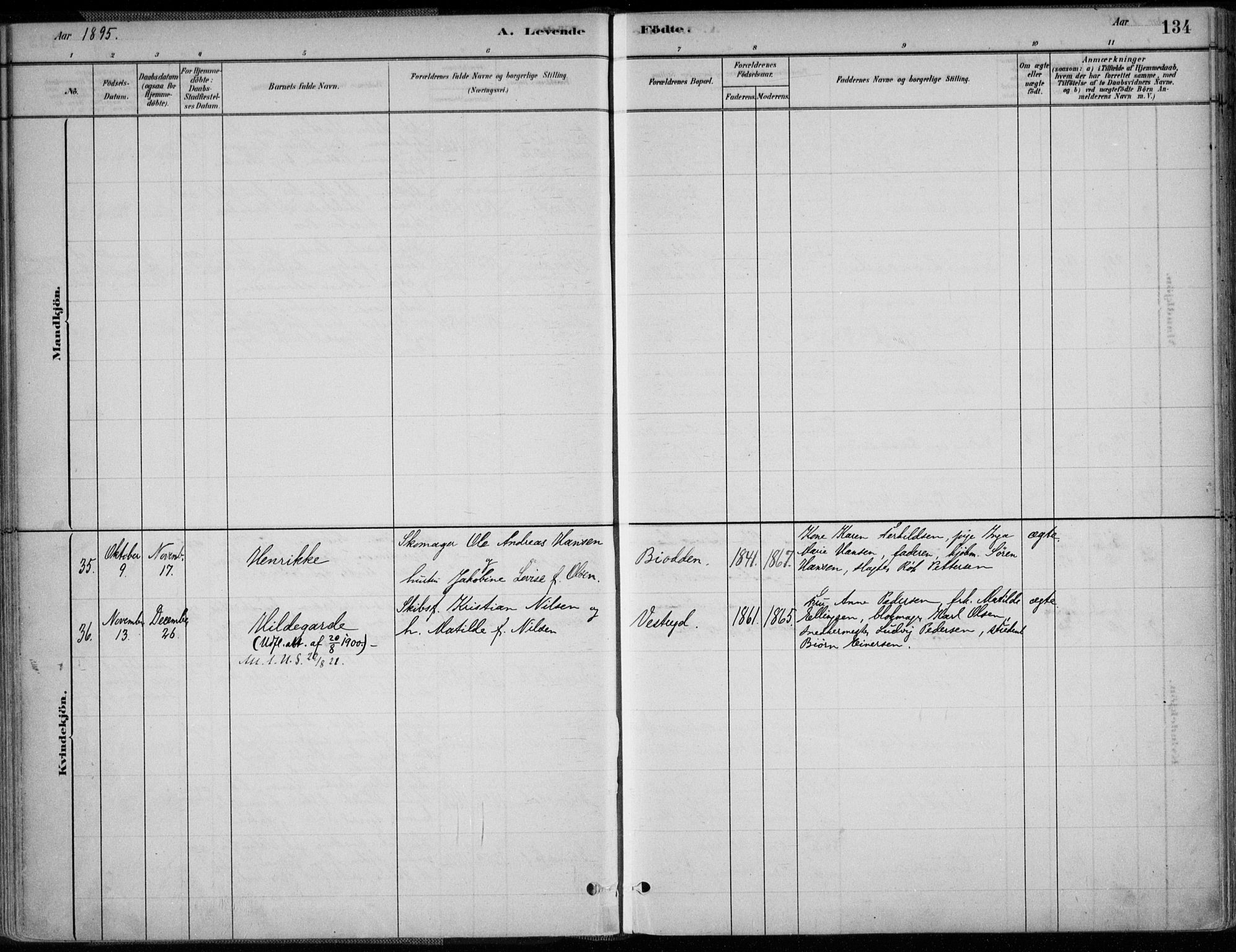 Grimstad sokneprestkontor, AV/SAK-1111-0017/F/Fa/L0003: Parish register (official) no. A 2, 1882-1912, p. 134