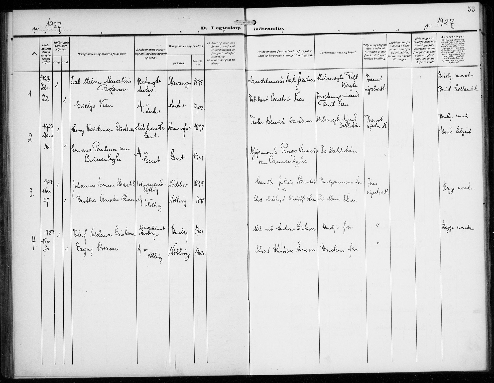 Den norske sjømannsmisjon i utlandet/Antwerpen, SAB/SAB/PA-0105/H/Ha/L0003: Parish register (official) no. A 3, 1914-1930, p. 53