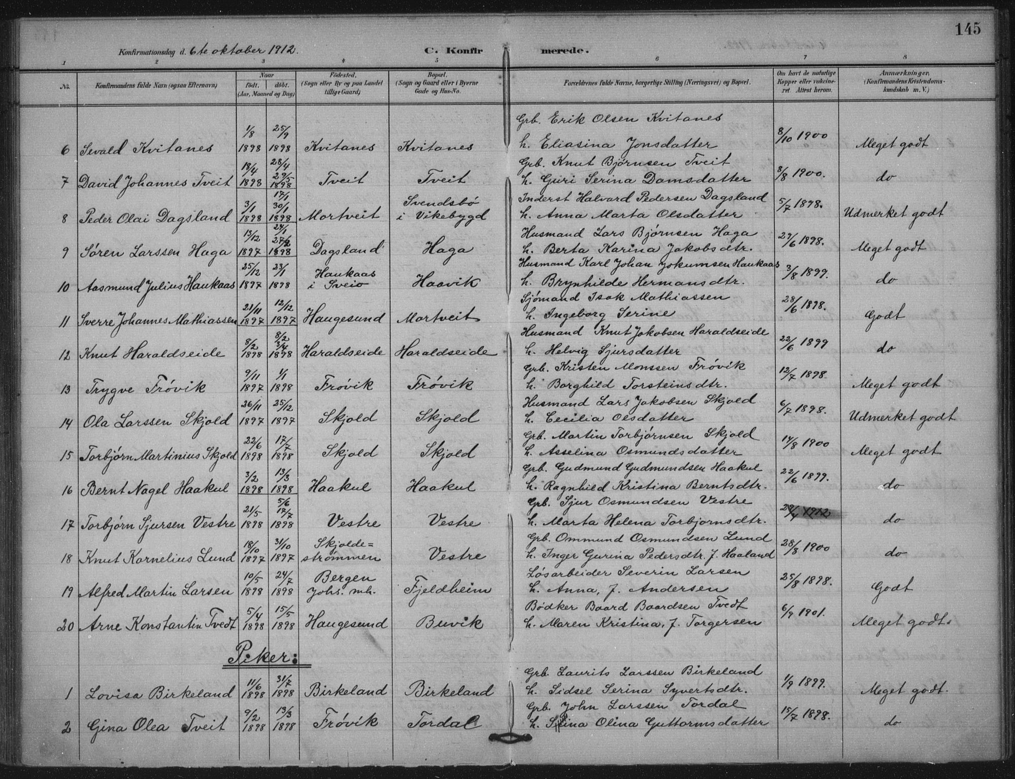 Skjold sokneprestkontor, AV/SAST-A-101847/H/Ha/Haa/L0011: Parish register (official) no. A 11, 1897-1914, p. 145