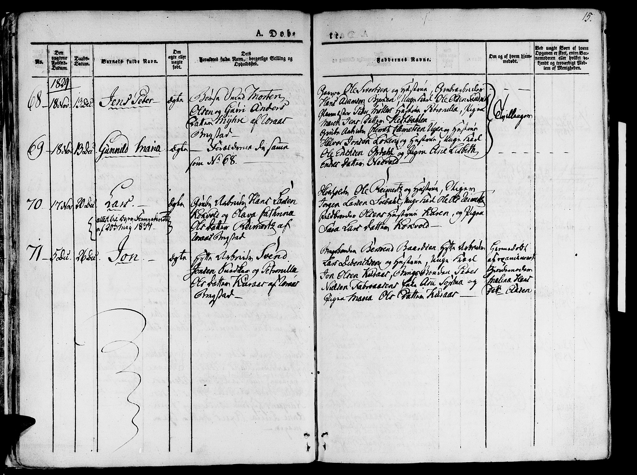Ministerialprotokoller, klokkerbøker og fødselsregistre - Sør-Trøndelag, SAT/A-1456/681/L0930: Parish register (official) no. 681A08, 1829-1844, p. 15