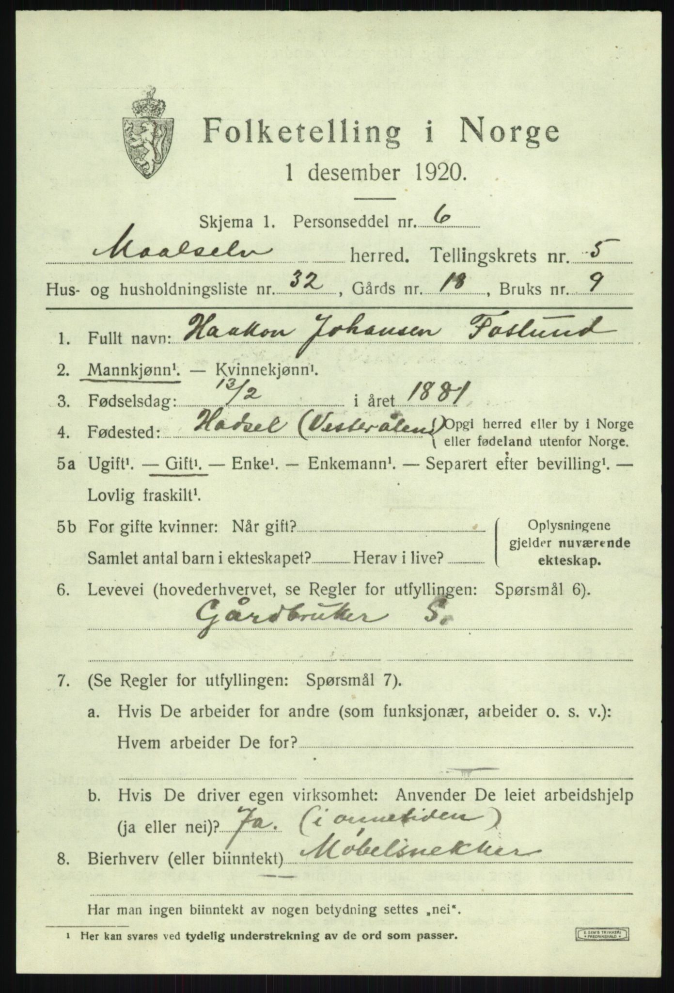 SATØ, 1920 census for Målselv, 1920, p. 3607