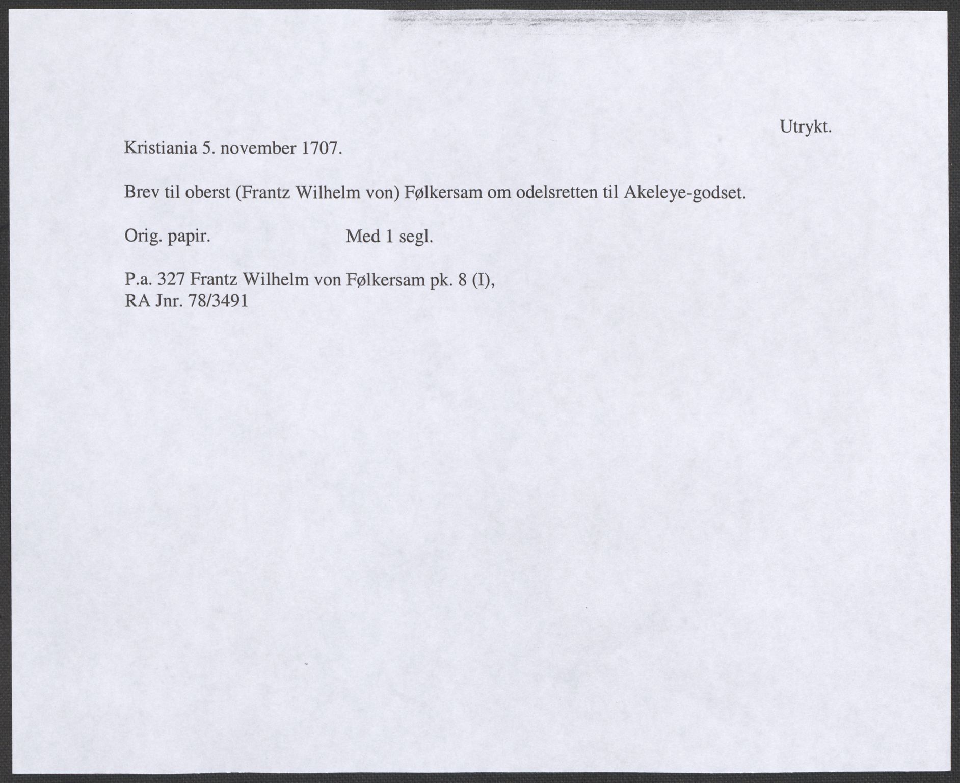 Riksarkivets diplomsamling, RA/EA-5965/F12/L0007: Pk. 8 (I), 1604-1719, p. 105