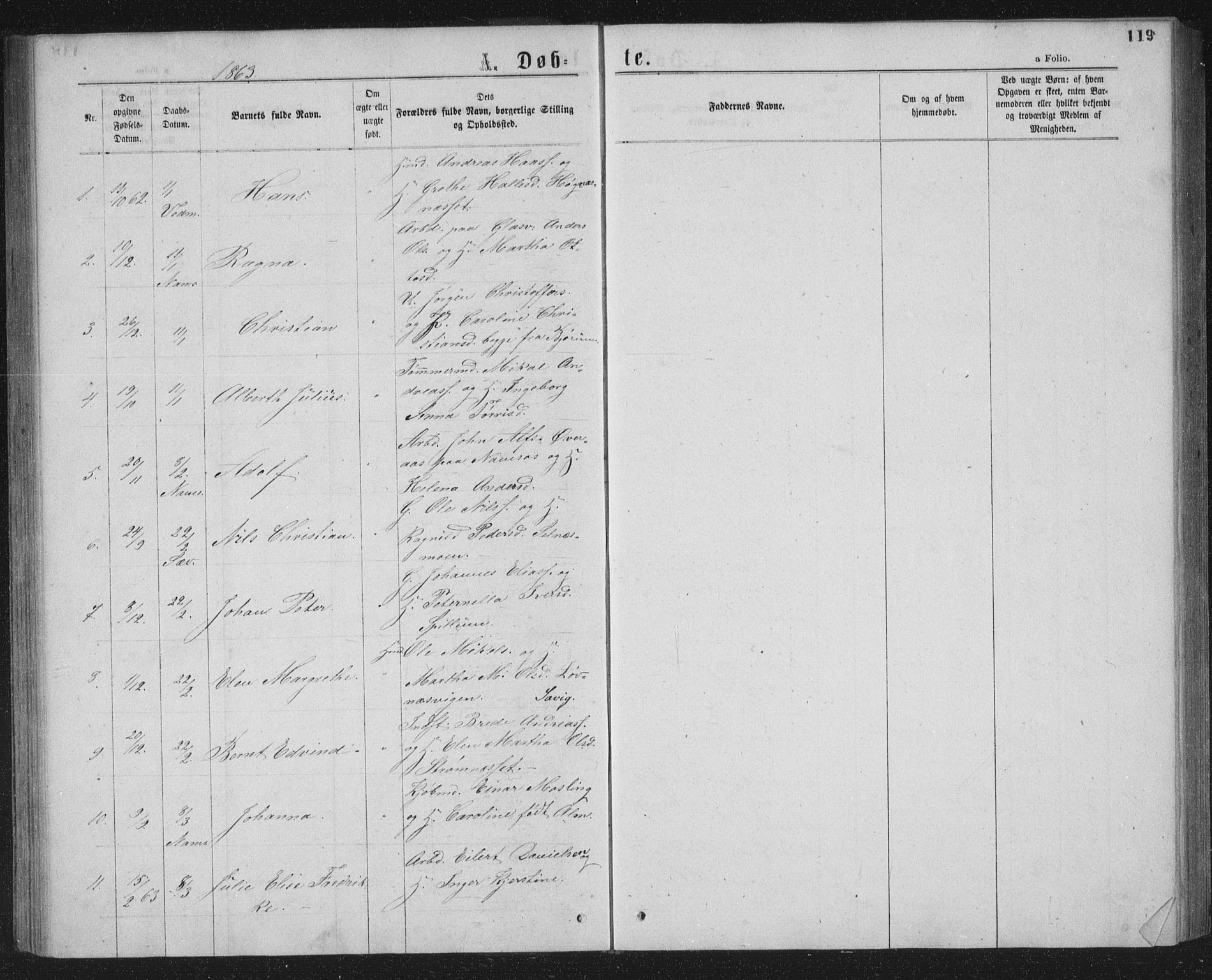 Ministerialprotokoller, klokkerbøker og fødselsregistre - Nord-Trøndelag, AV/SAT-A-1458/768/L0566: Parish register (official) no. 768A01, 1836-1865, p. 119