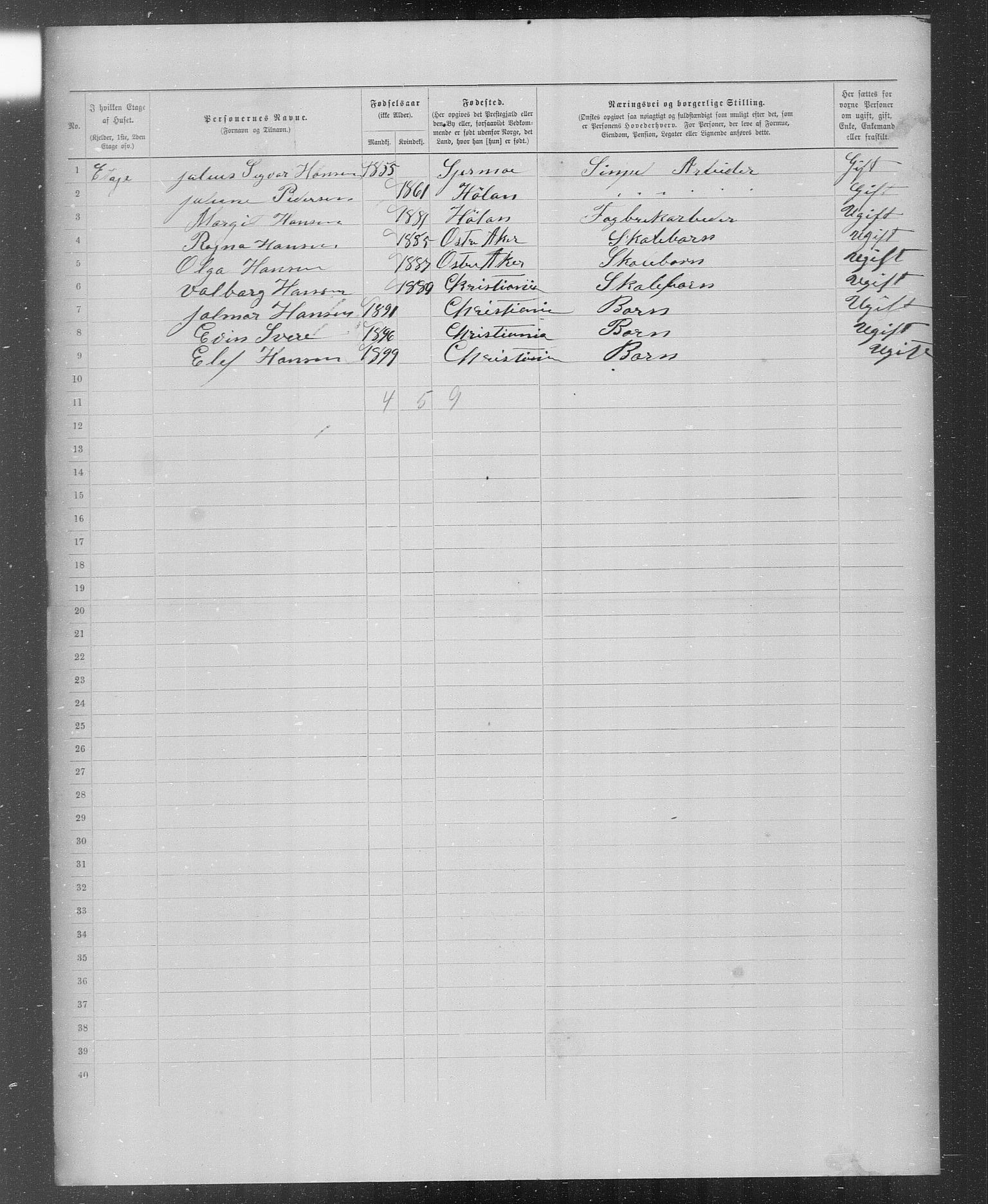 OBA, Municipal Census 1899 for Kristiania, 1899, p. 2939