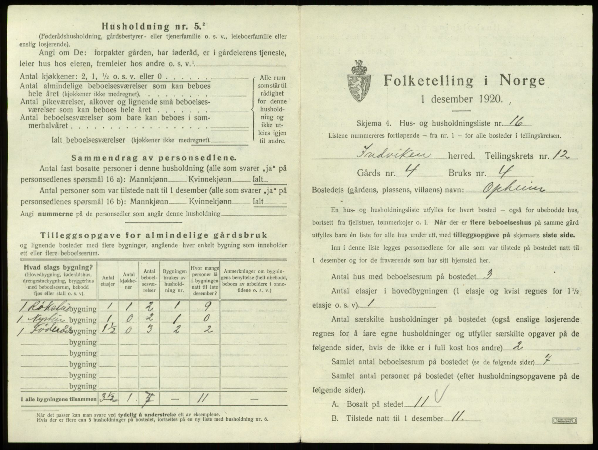 SAB, 1920 census for Innvik, 1920, p. 726