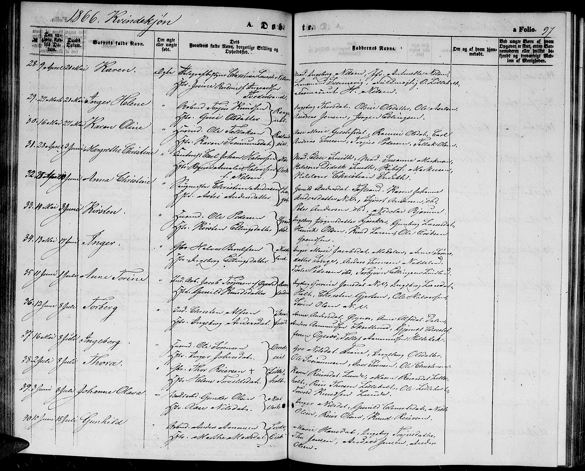 Holt sokneprestkontor, AV/SAK-1111-0021/F/Fb/L0008: Parish register (copy) no. B 8, 1858-1871, p. 97