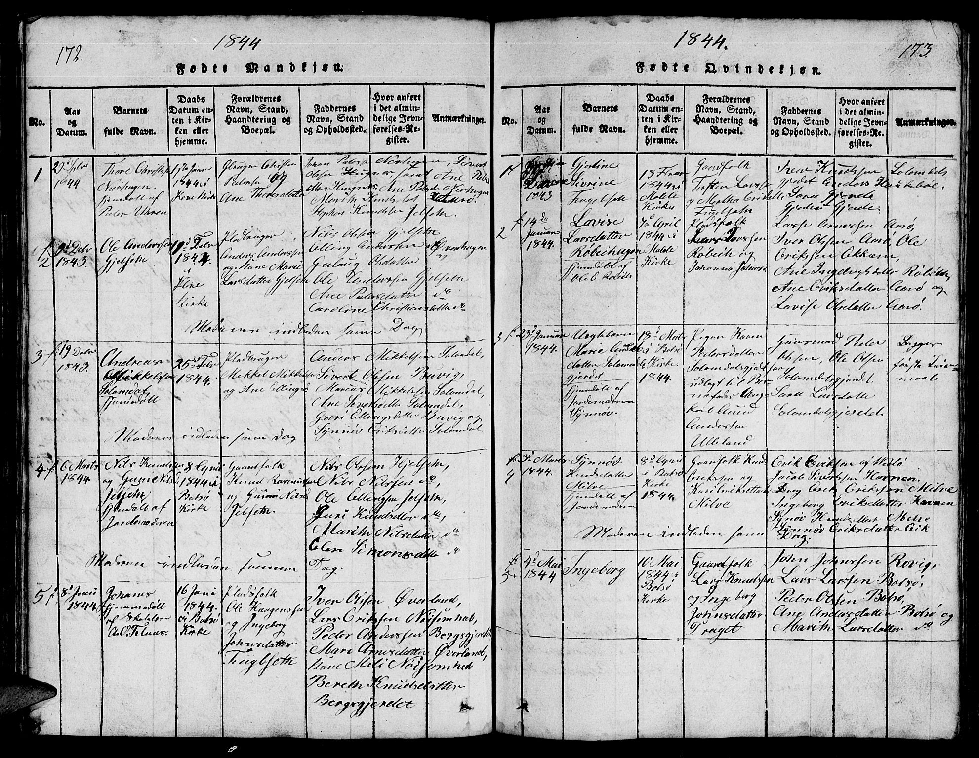 Ministerialprotokoller, klokkerbøker og fødselsregistre - Møre og Romsdal, SAT/A-1454/555/L0665: Parish register (copy) no. 555C01, 1818-1868, p. 172-173