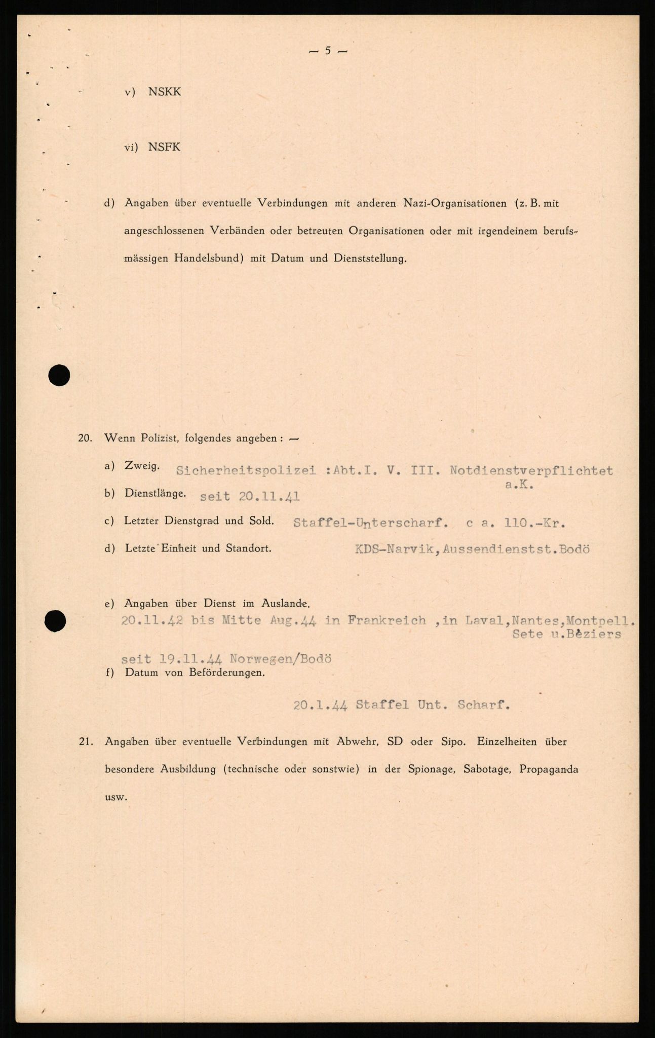 Forsvaret, Forsvarets overkommando II, AV/RA-RAFA-3915/D/Db/L0013: CI Questionaires. Tyske okkupasjonsstyrker i Norge. Tyskere., 1945-1946, p. 356