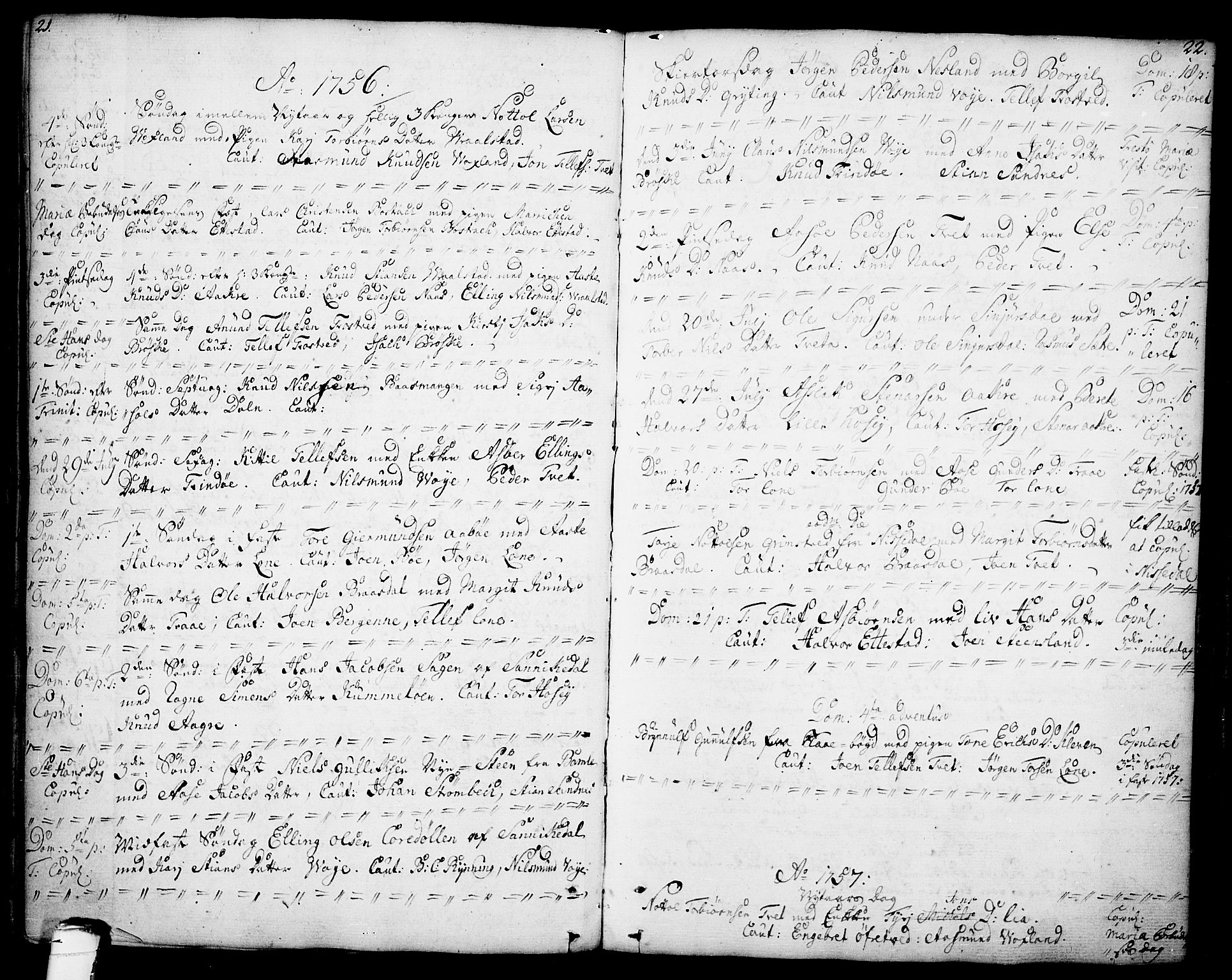 Drangedal kirkebøker, SAKO/A-258/F/Fa/L0001: Parish register (official) no. 1, 1697-1767, p. 21-22