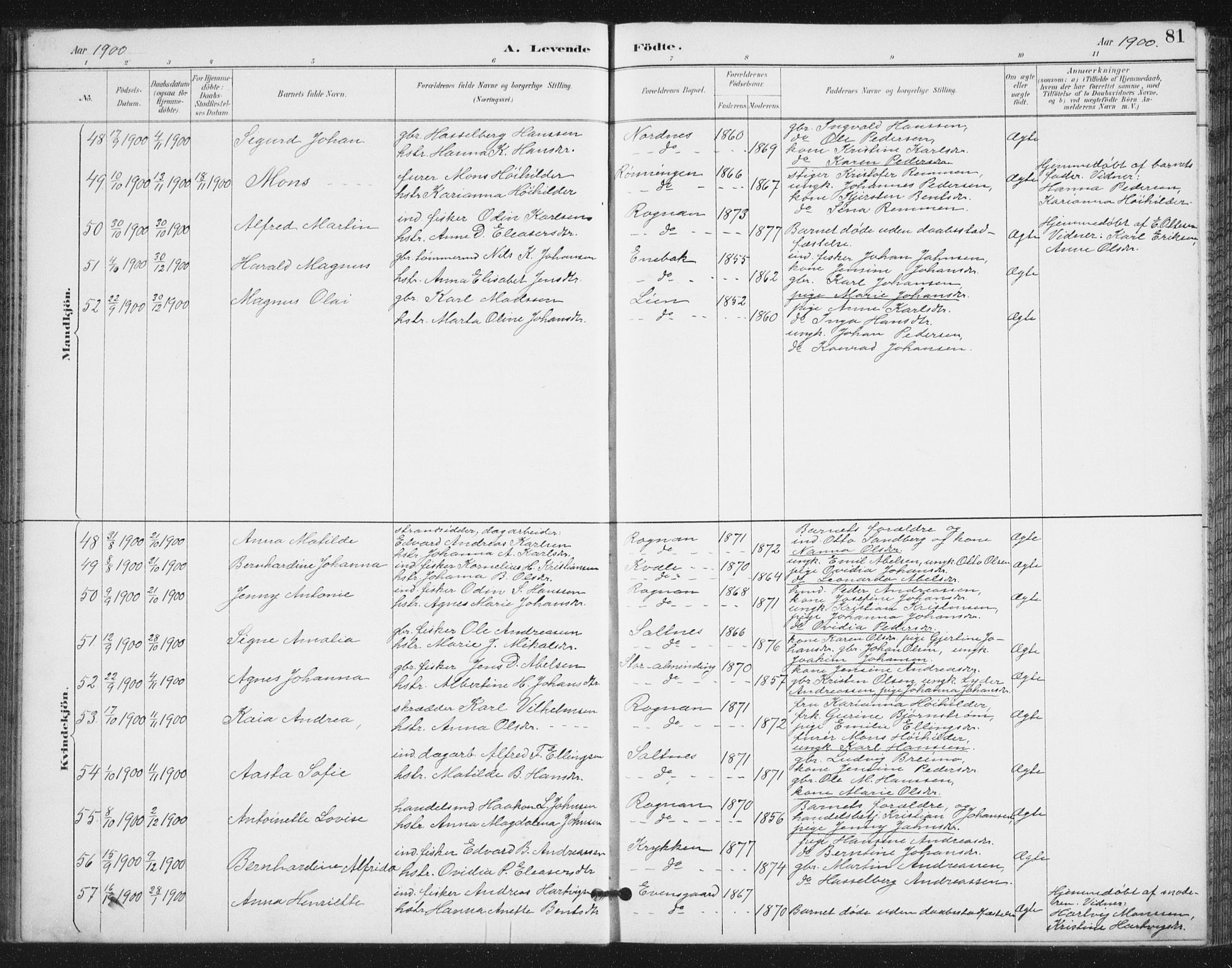 Ministerialprotokoller, klokkerbøker og fødselsregistre - Nordland, SAT/A-1459/847/L0682: Parish register (copy) no. 847C10, 1889-1907, p. 81