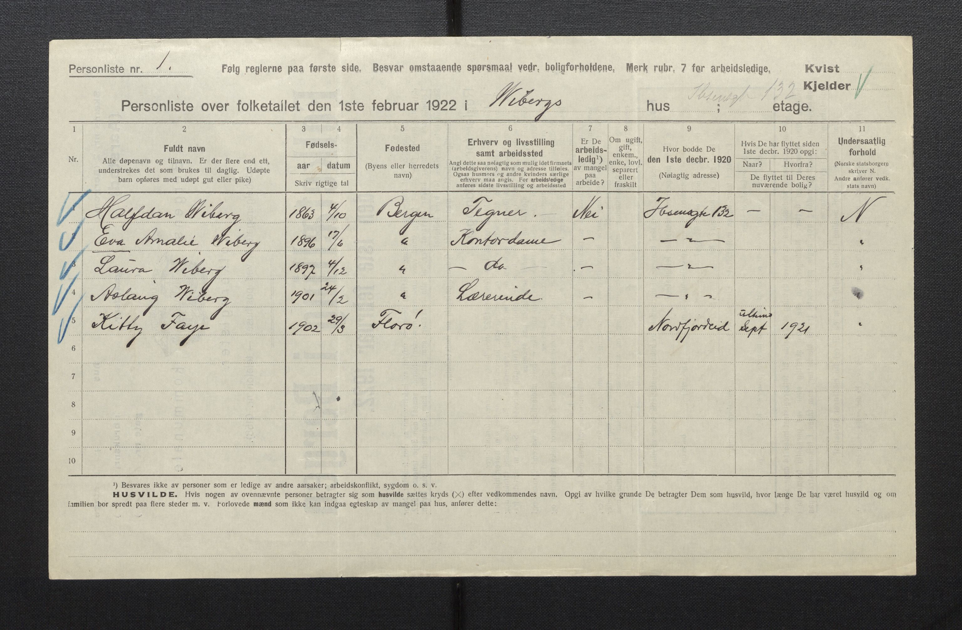 SAB, Municipal Census 1922 for Bergen, 1922, p. 53792