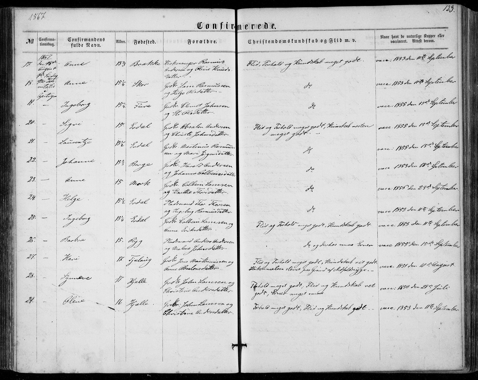 Stryn Sokneprestembete, SAB/A-82501: Parish register (official) no. A 3, 1862-1877, p. 123