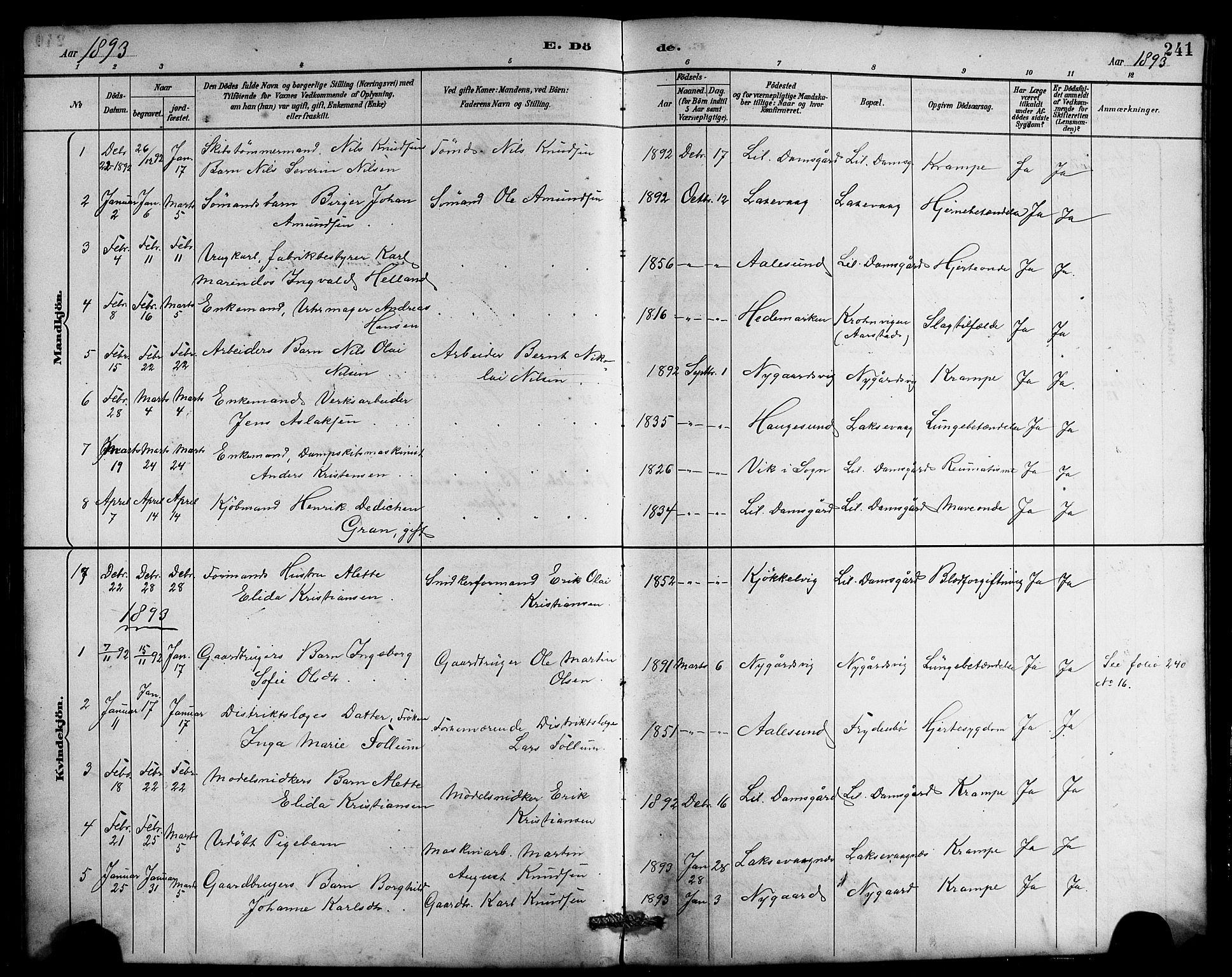 Laksevåg Sokneprestembete, SAB/A-76501/H/Ha/Hab/Haba/L0003: Parish register (copy) no. A 3, 1887-1899, p. 241