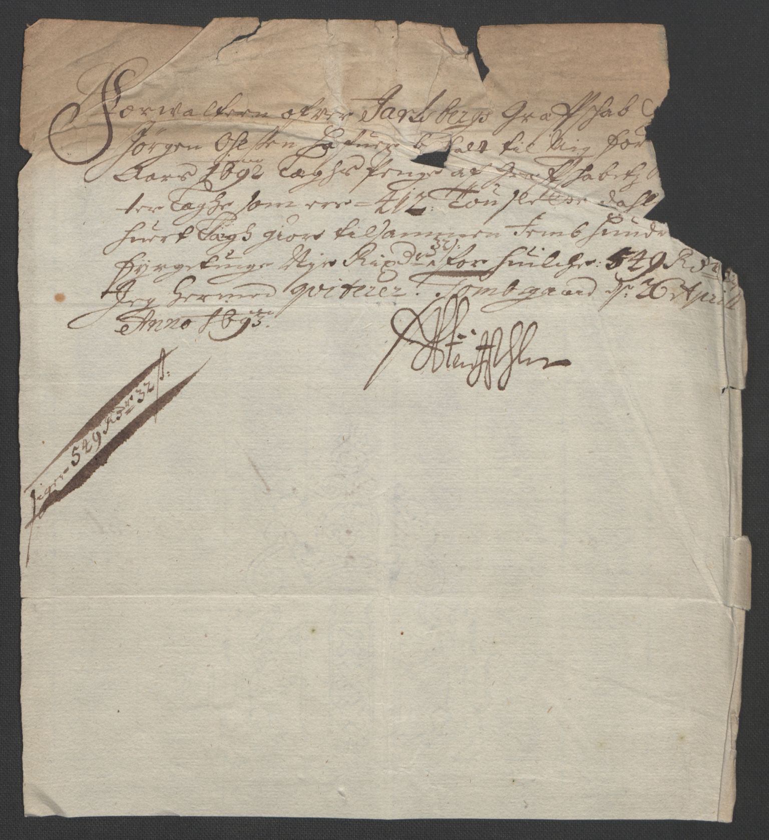 Rentekammeret inntil 1814, Reviderte regnskaper, Fogderegnskap, RA/EA-4092/R32/L1865: Fogderegnskap Jarlsberg grevskap, 1692, p. 417