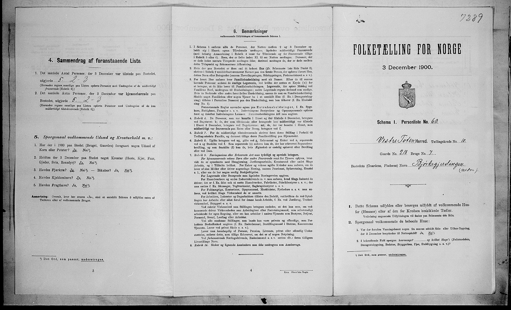 SAH, 1900 census for Vestre Toten, 1900, p. 1856
