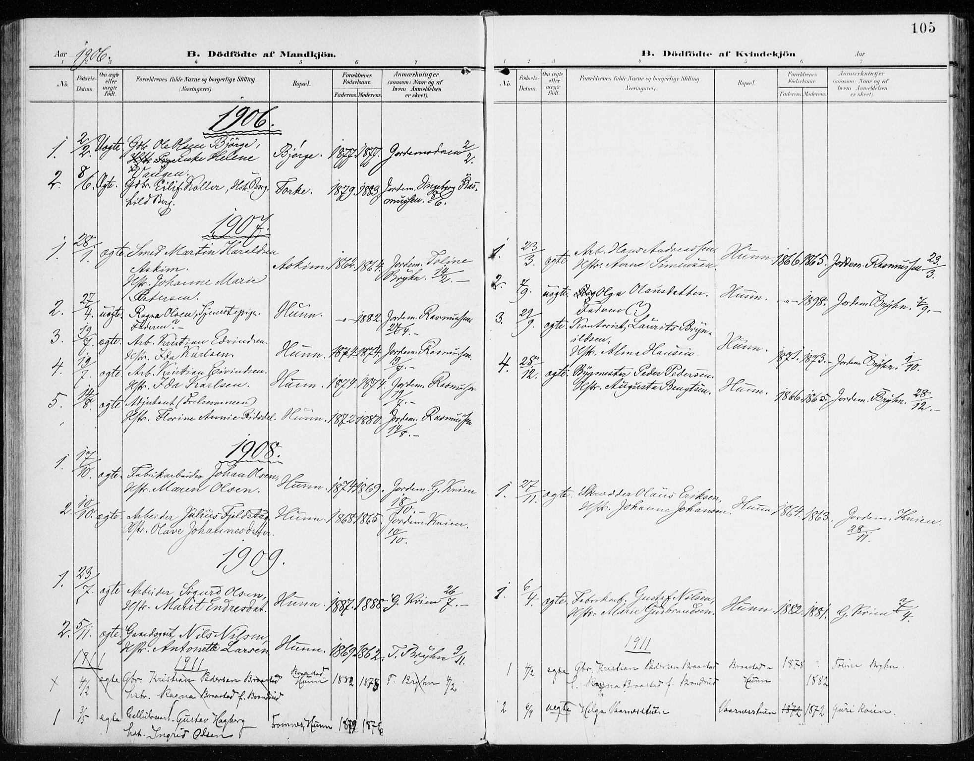 Vardal prestekontor, SAH/PREST-100/H/Ha/Haa/L0016: Parish register (official) no. 16, 1904-1916, p. 105