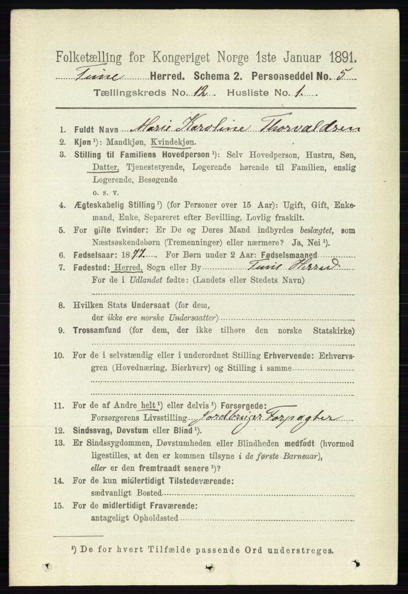 RA, 1891 census for 0130 Tune, 1891, p. 7219