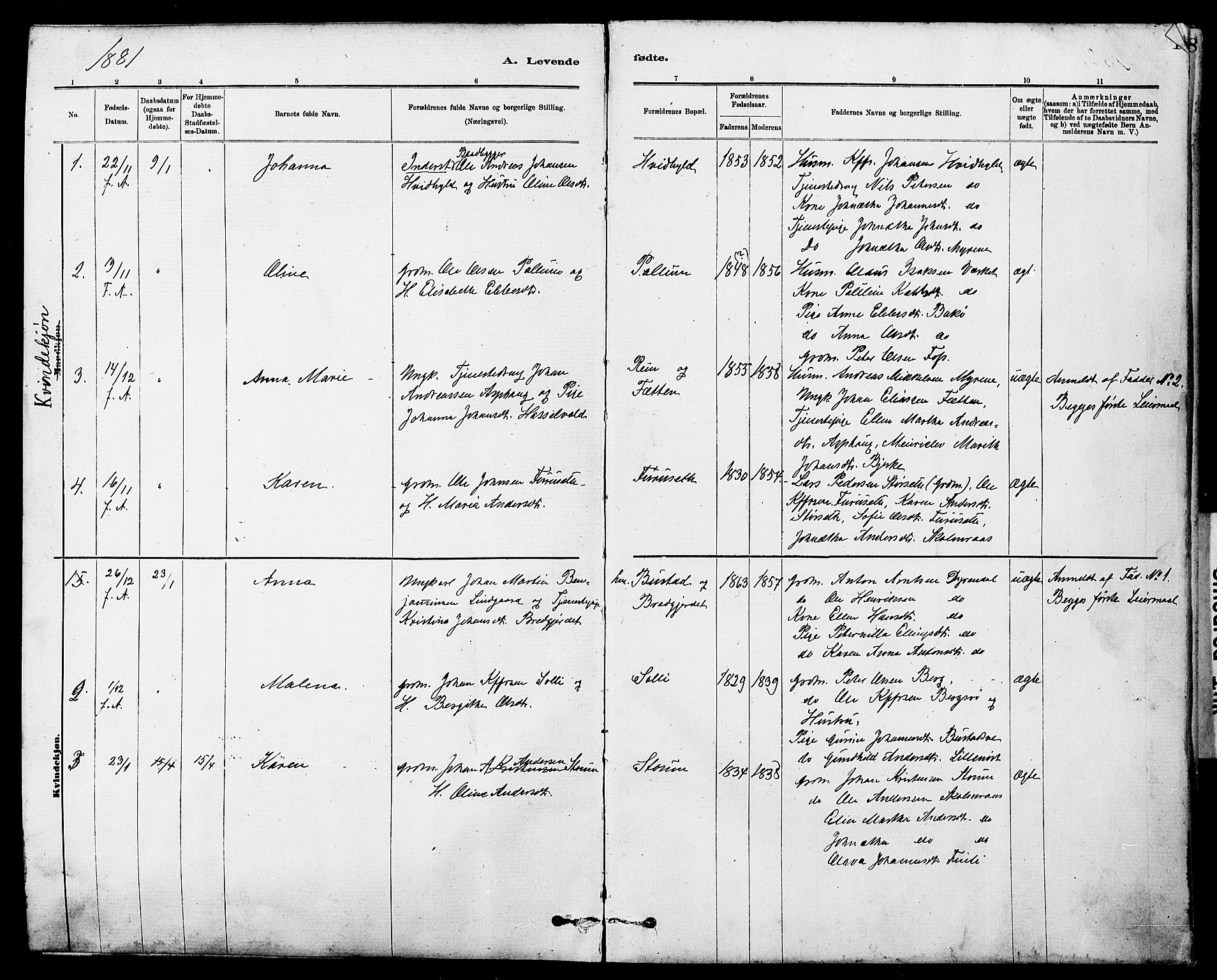 Ministerialprotokoller, klokkerbøker og fødselsregistre - Sør-Trøndelag, SAT/A-1456/647/L0636: Parish register (copy) no. 647C01, 1881-1884, p. 1