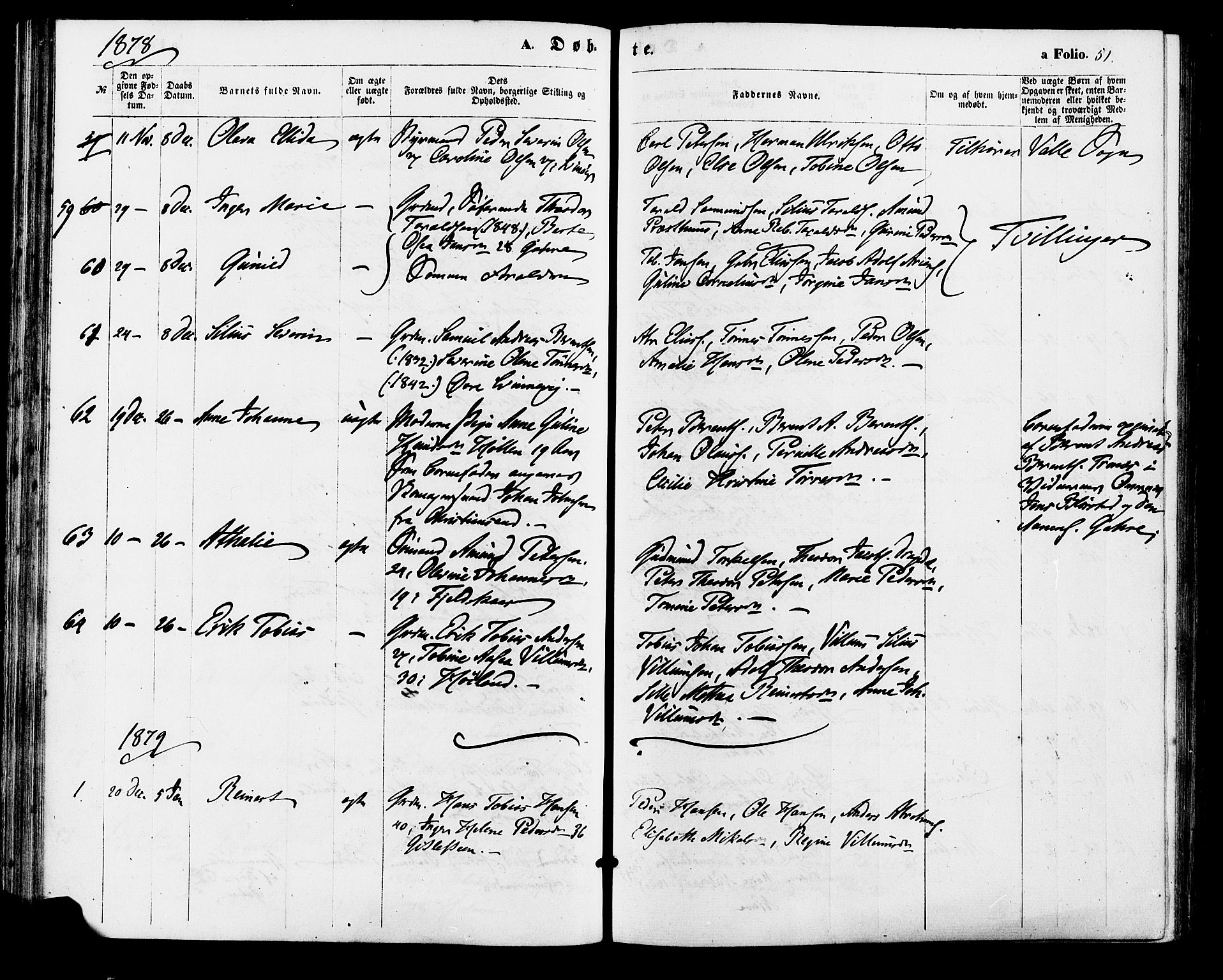 Sør-Audnedal sokneprestkontor, SAK/1111-0039/F/Fa/Faa/L0003: Parish register (official) no. A 3, 1868-1883, p. 51