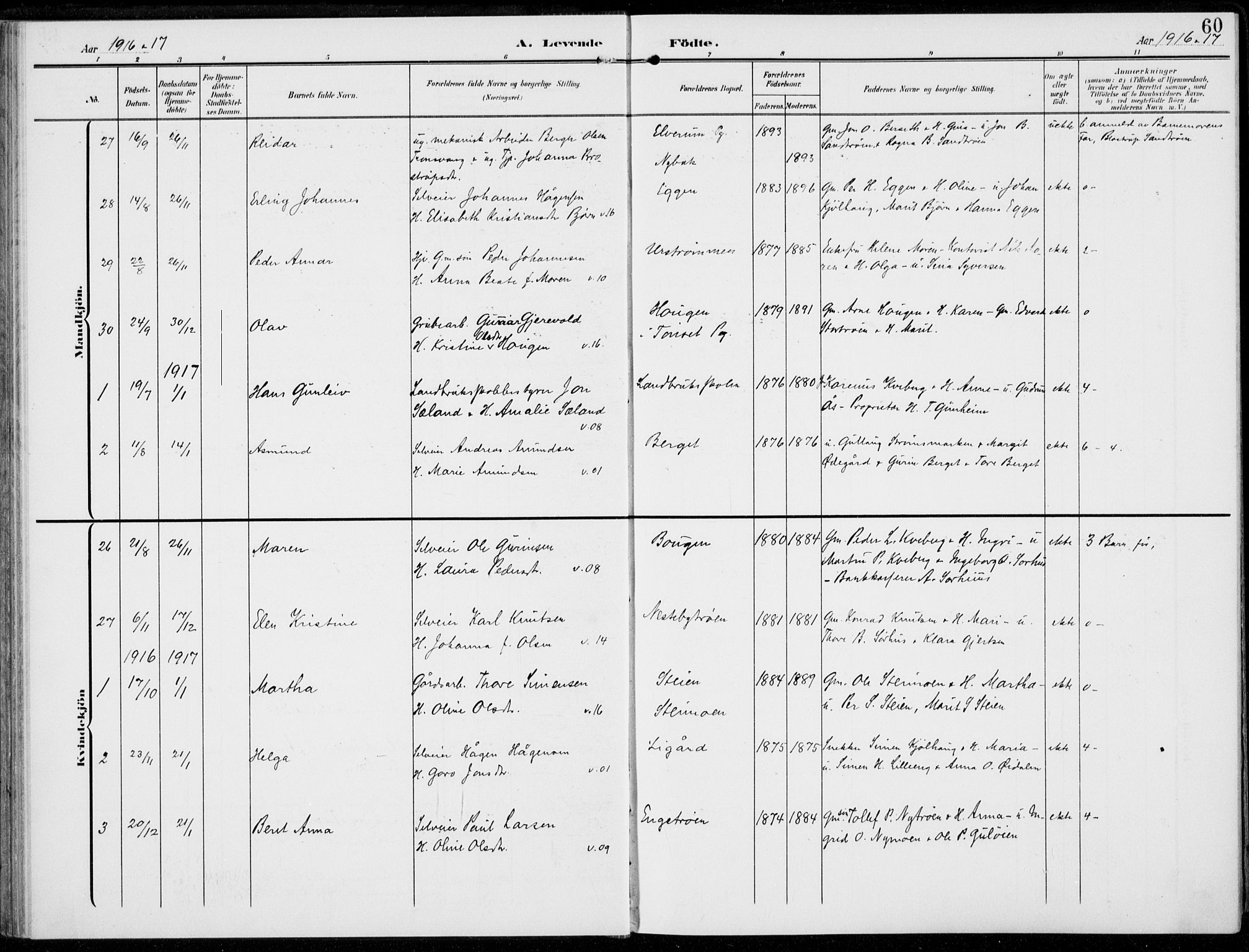 Alvdal prestekontor, AV/SAH-PREST-060/H/Ha/Haa/L0004: Parish register (official) no. 4, 1907-1919, p. 60