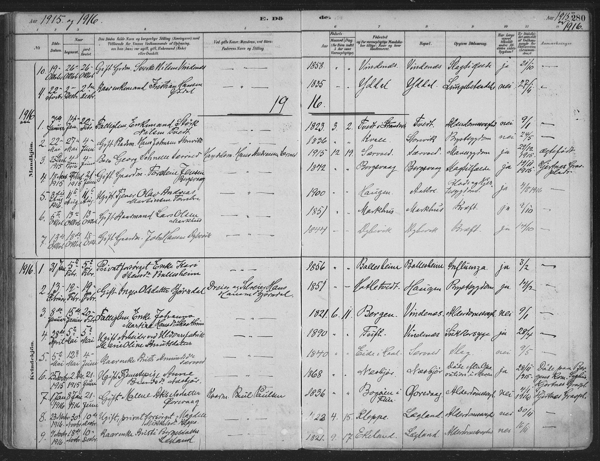Fusa sokneprestembete, SAB/A-75401/H/Haa: Parish register (official) no. D 1, 1880-1938, p. 280