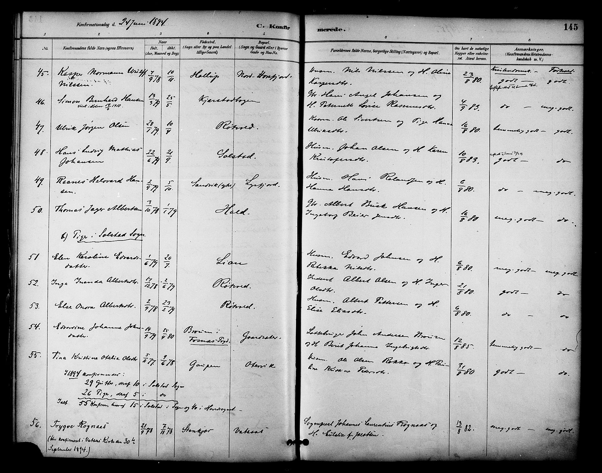 Ministerialprotokoller, klokkerbøker og fødselsregistre - Nordland, AV/SAT-A-1459/810/L0150: Parish register (official) no. 810A10 /1, 1884-1895, p. 145