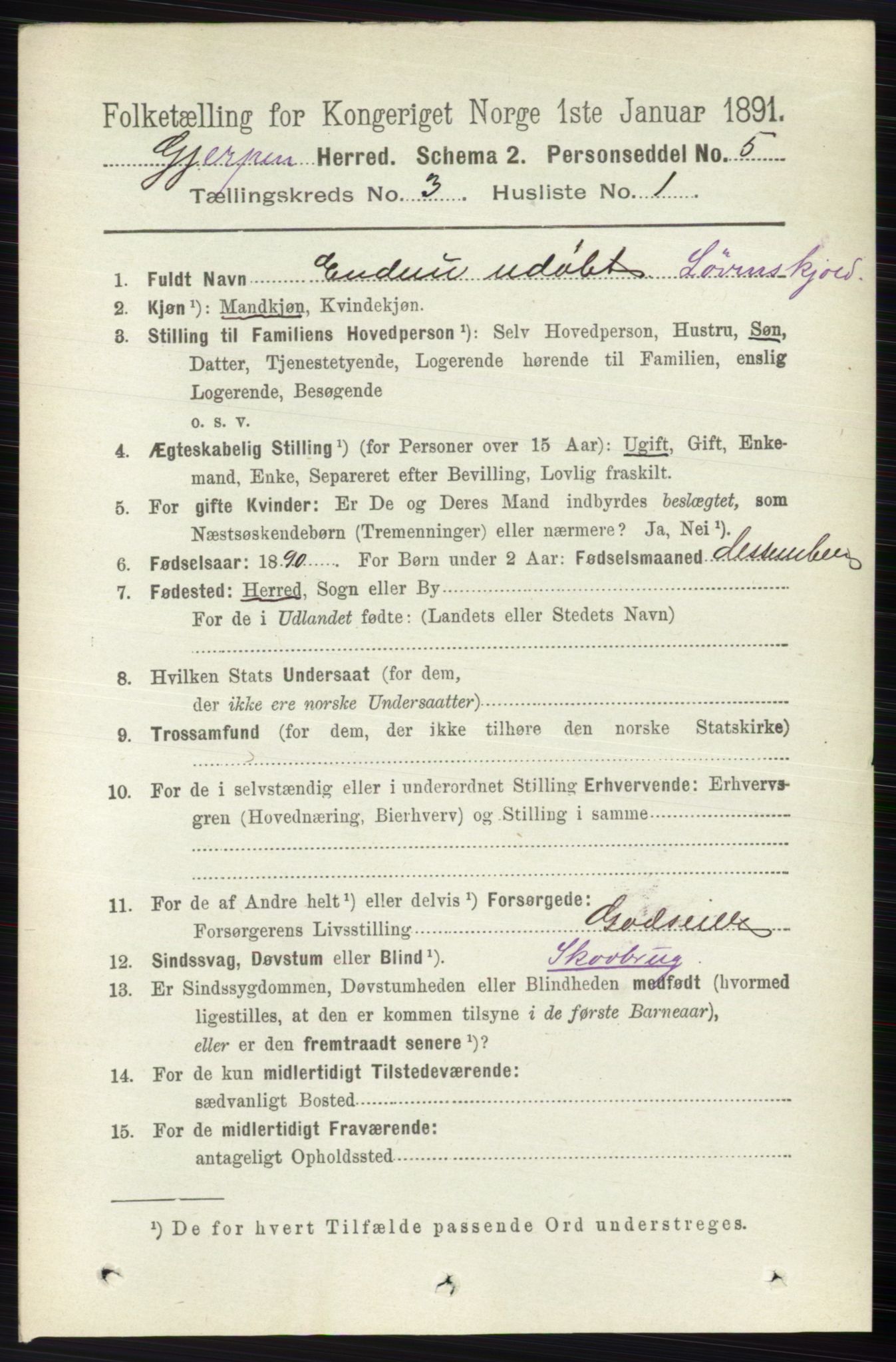 RA, 1891 census for 0812 Gjerpen, 1891, p. 1462