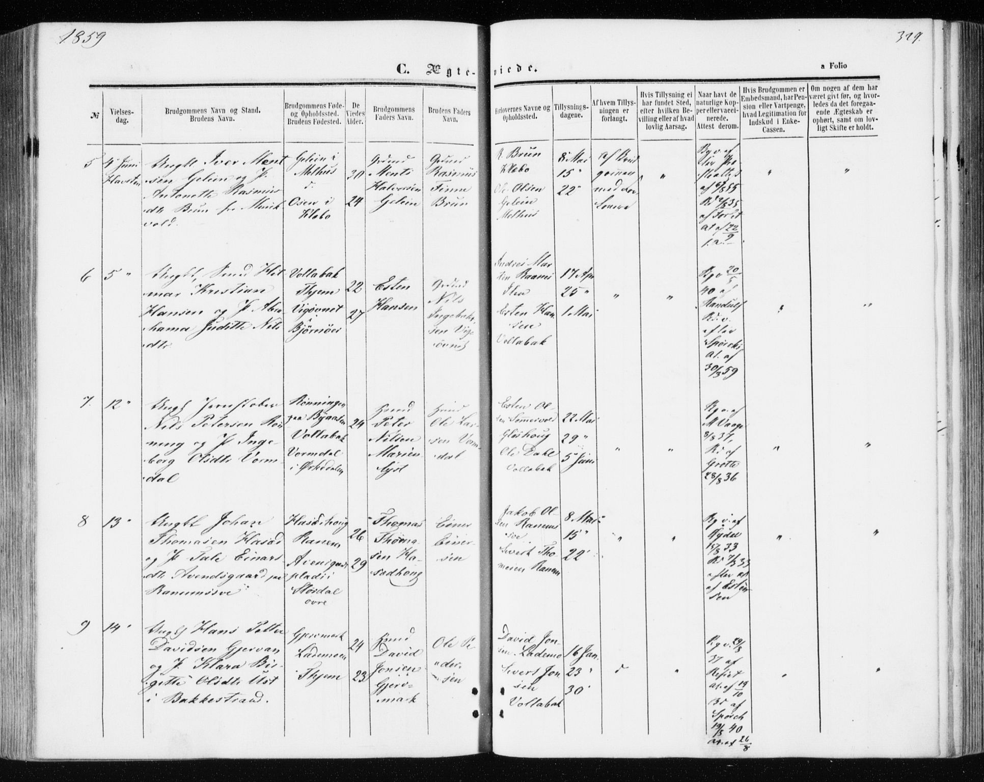 Ministerialprotokoller, klokkerbøker og fødselsregistre - Sør-Trøndelag, AV/SAT-A-1456/606/L0292: Parish register (official) no. 606A07, 1856-1865, p. 329