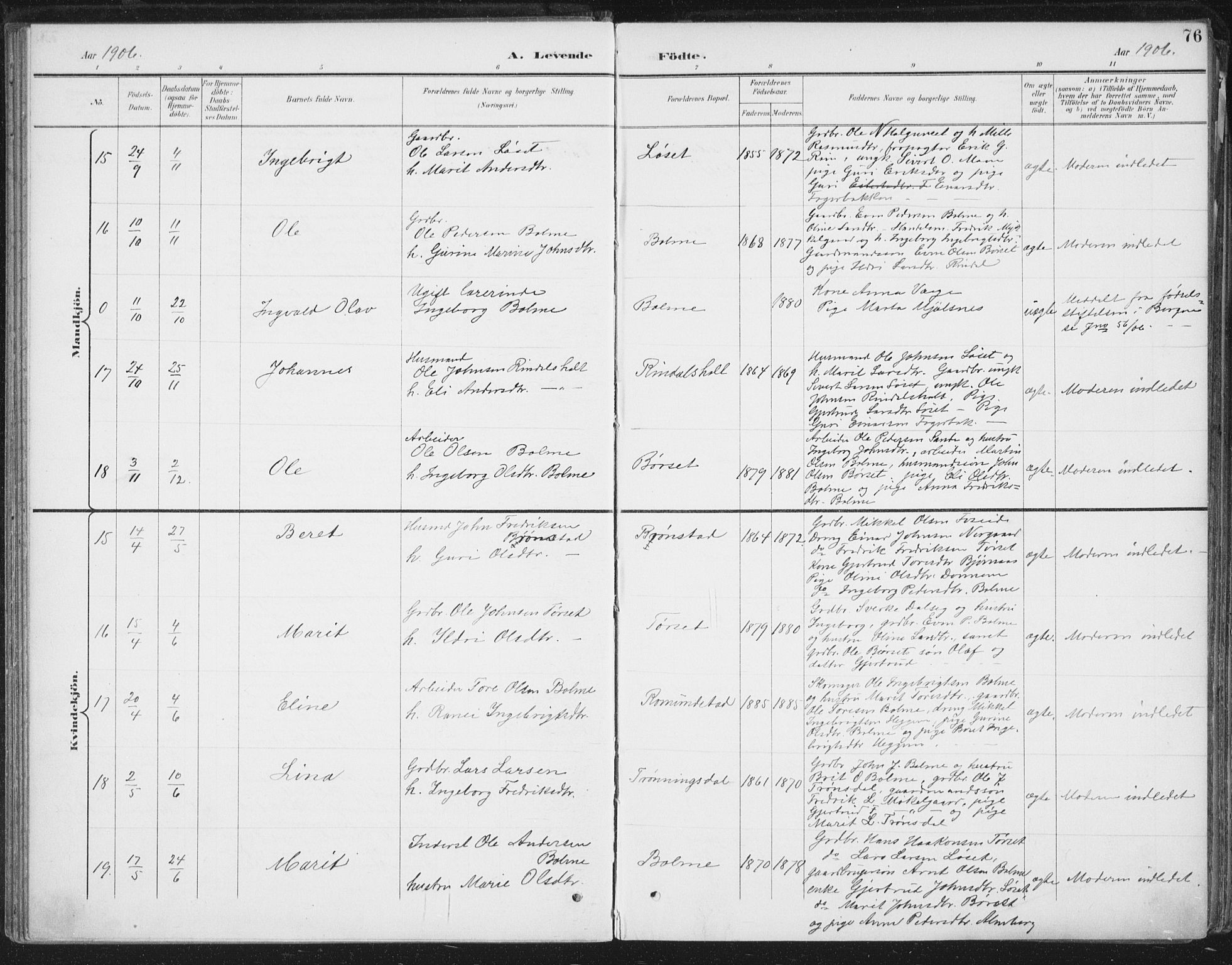 Ministerialprotokoller, klokkerbøker og fødselsregistre - Møre og Romsdal, AV/SAT-A-1454/598/L1072: Parish register (official) no. 598A06, 1896-1910, p. 76