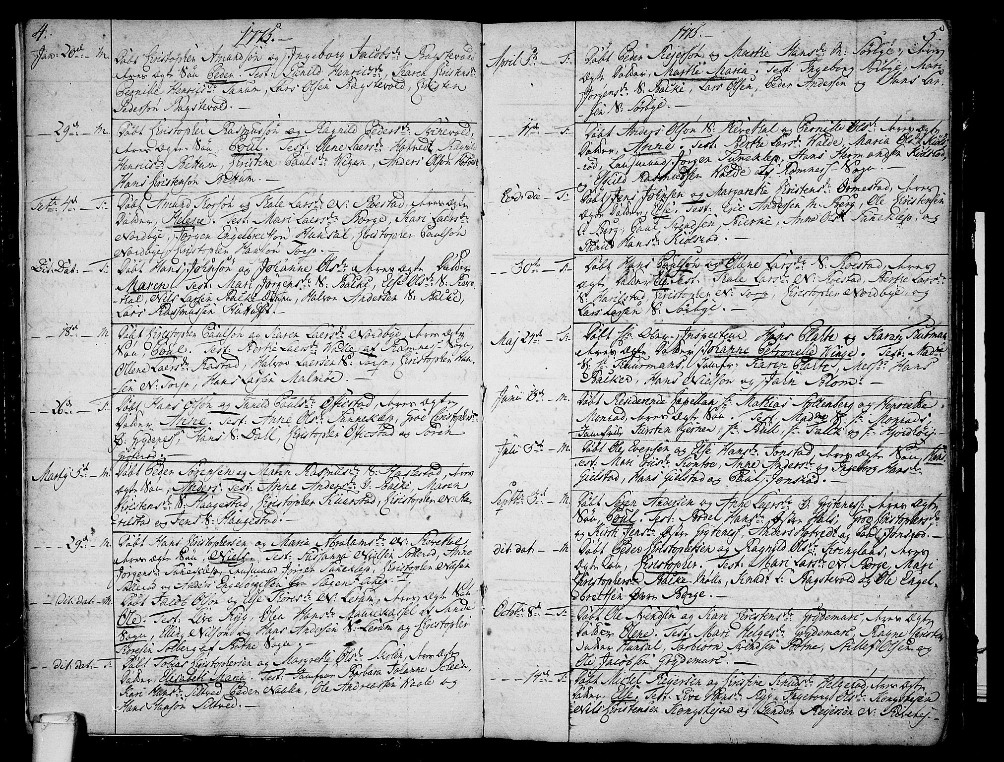 Våle kirkebøker, AV/SAKO-A-334/F/Fa/L0005: Parish register (official) no. I 5, 1773-1808, p. 4-5