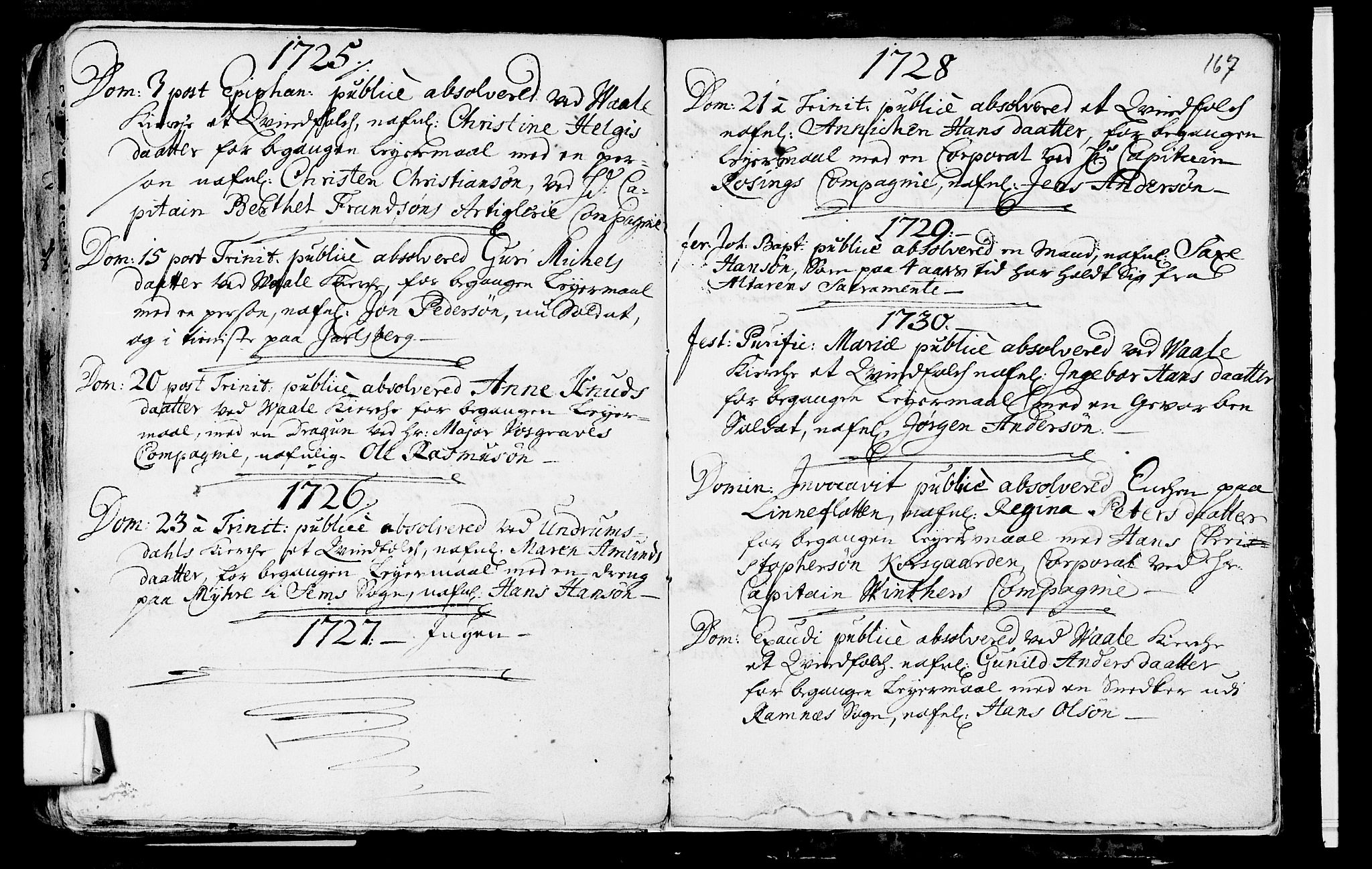 Våle kirkebøker, SAKO/A-334/F/Fa/L0002: Parish register (official) no. I 2, 1705-1732, p. 167