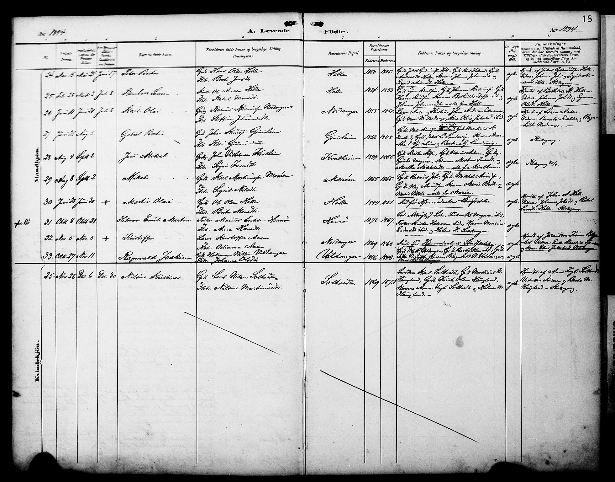 Manger sokneprestembete, SAB/A-76801/H/Haa: Parish register (official) no. C 2, 1891-1902, p. 18