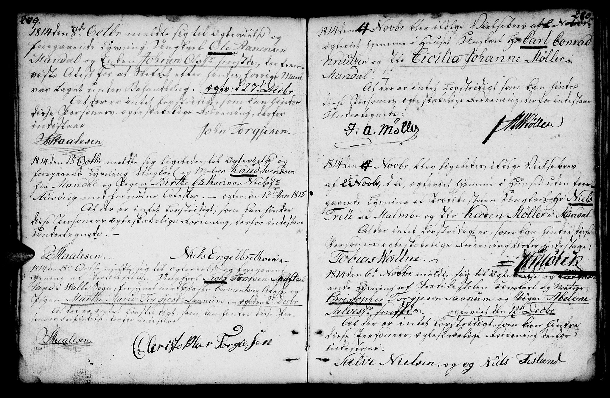 Mandal sokneprestkontor, AV/SAK-1111-0030/F/Fa/Faa/L0007: Parish register (official) no. A 7, 1783-1818, p. 279-280