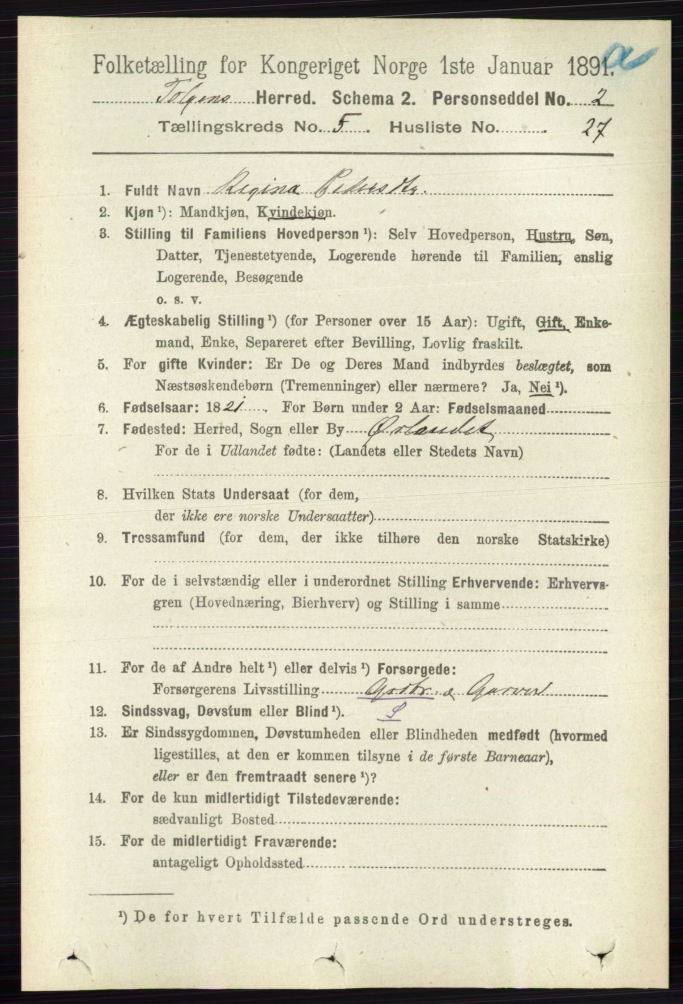 RA, 1891 census for 0436 Tolga, 1891, p. 1463